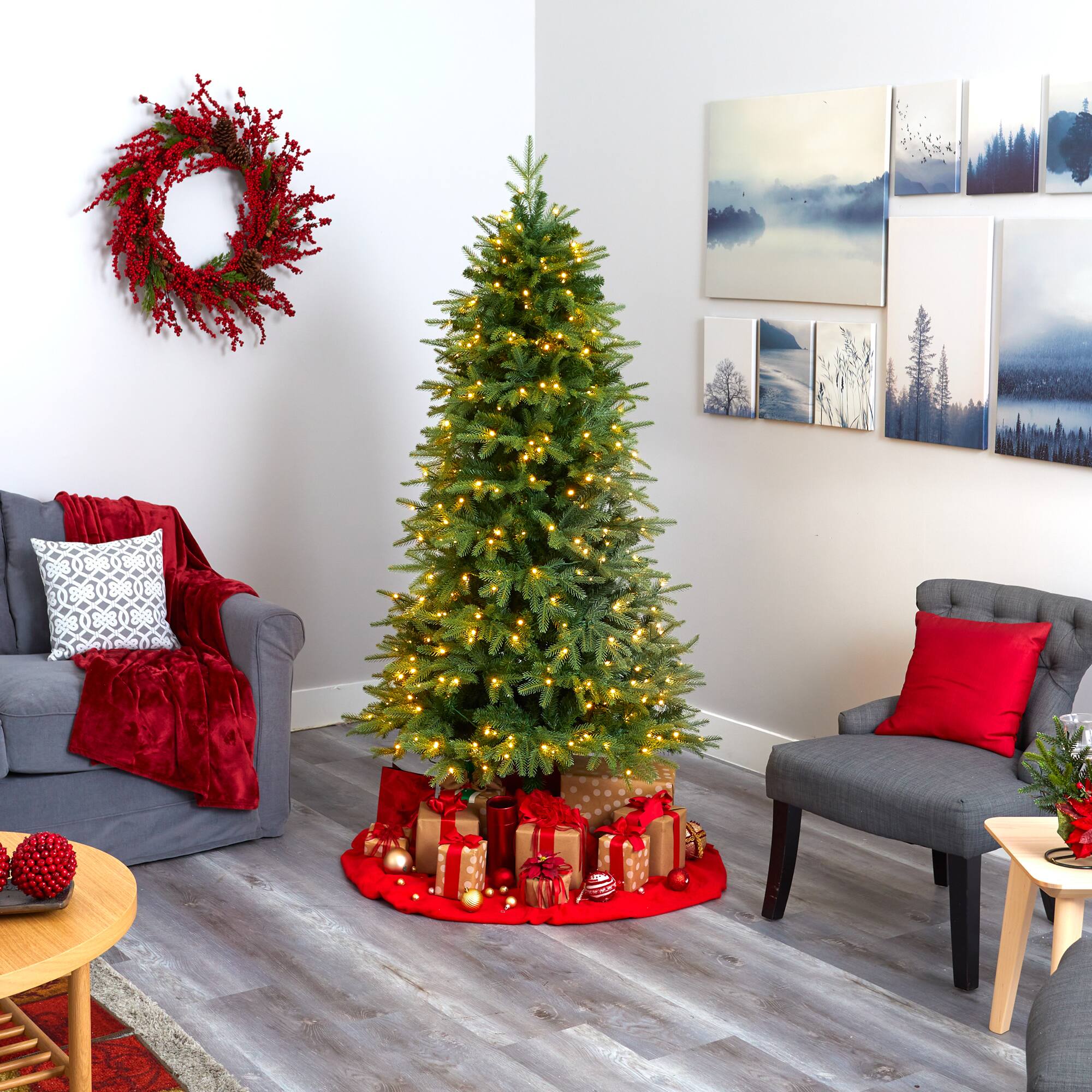 6ft. Pre-Lit Vancouver Fir Natural Look Artificial Christmas Tree, Clear LED Lights