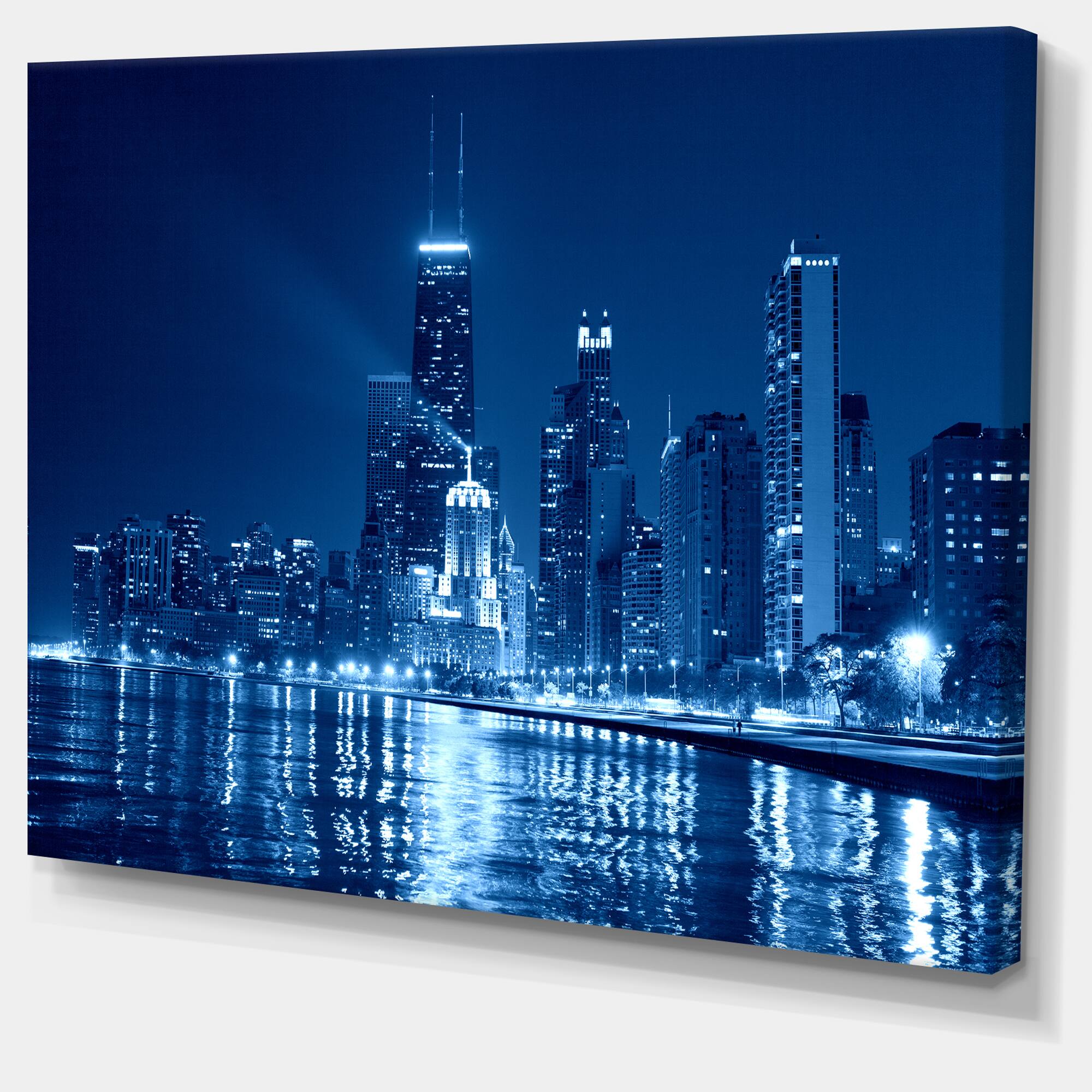 Designart - Blue Chicago Skyline Night