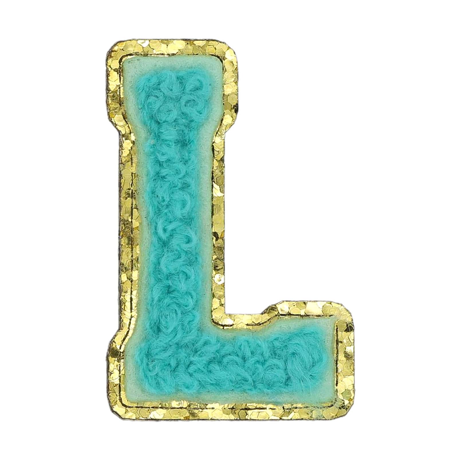 Mini Teal Chenille Letter Iron On &#x26; Adhesive Patch by Make Market&#xAE;