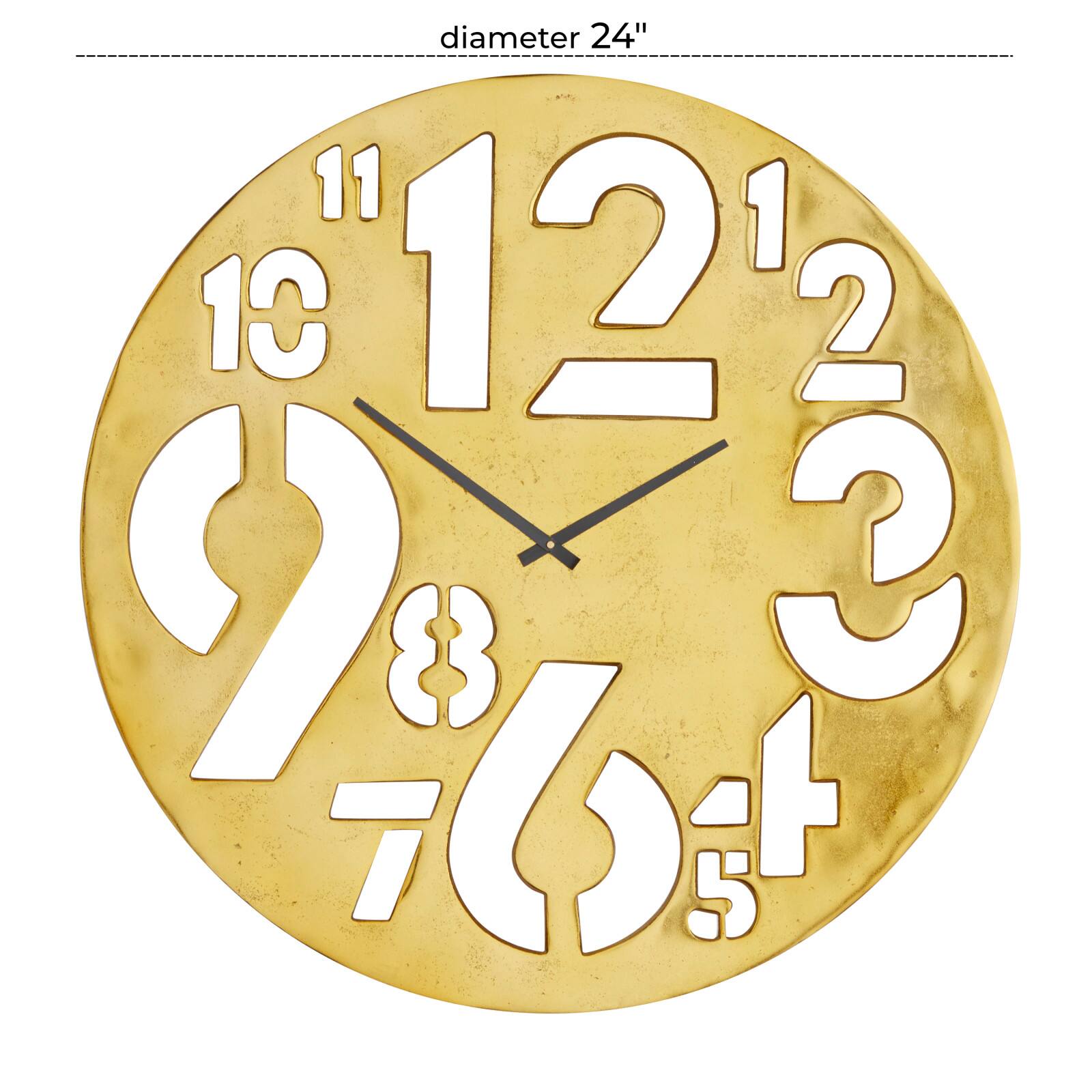 Gold Aluminum Contemporary Wall Clock, 24" x 24" x 2"