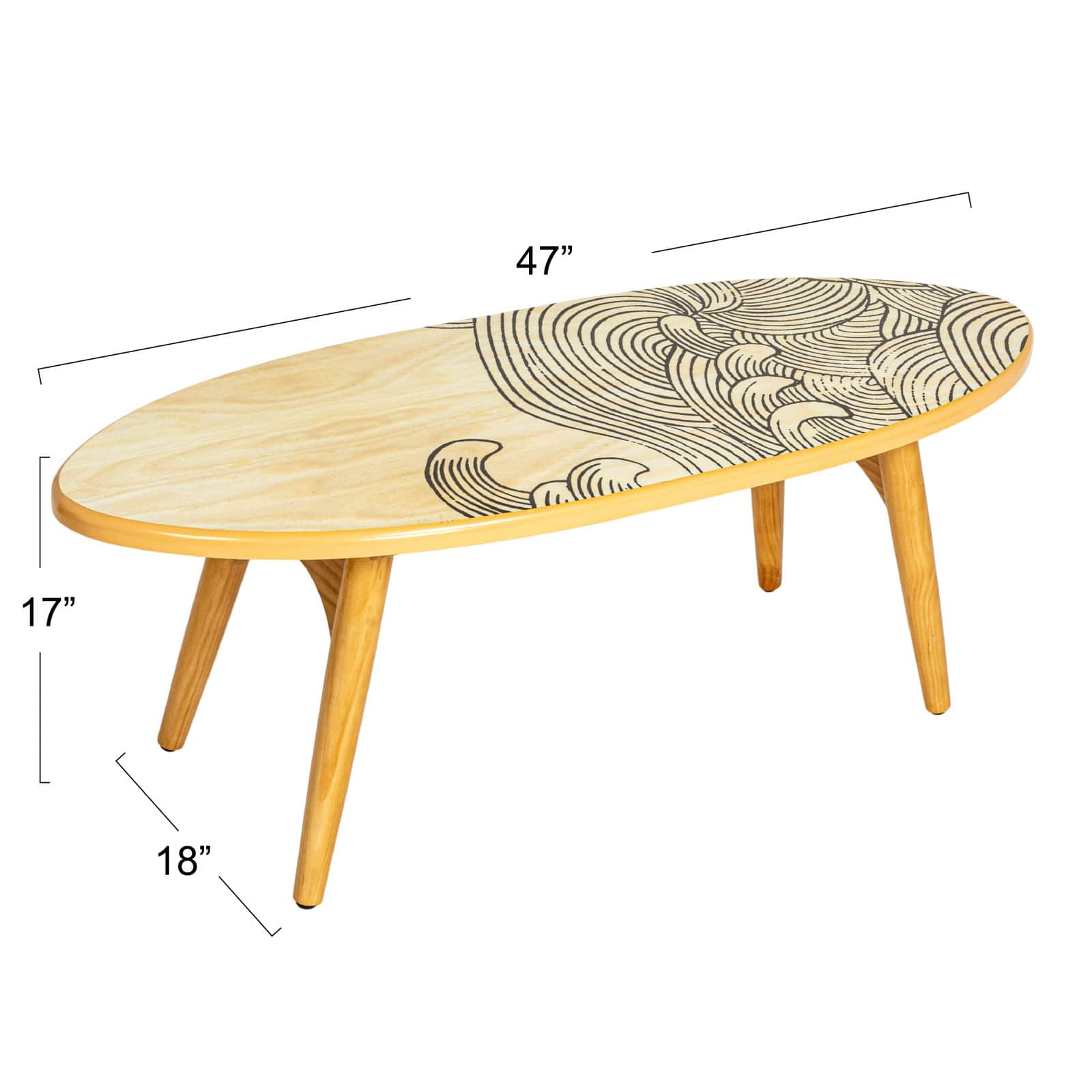 Hello Honey&#xAE; Multicolor Sea Waves Surfboard Oval Coffee Table