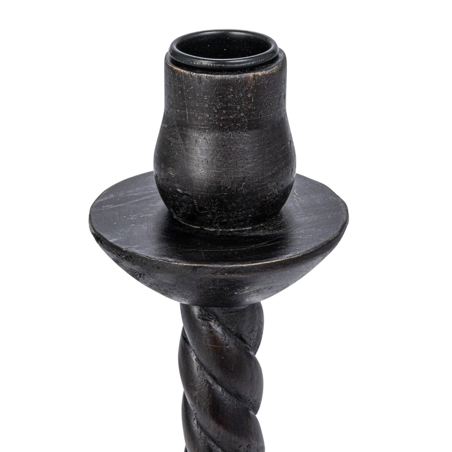 Hello Honey&#xAE; Round Black Wood Taper Candle Holder Set