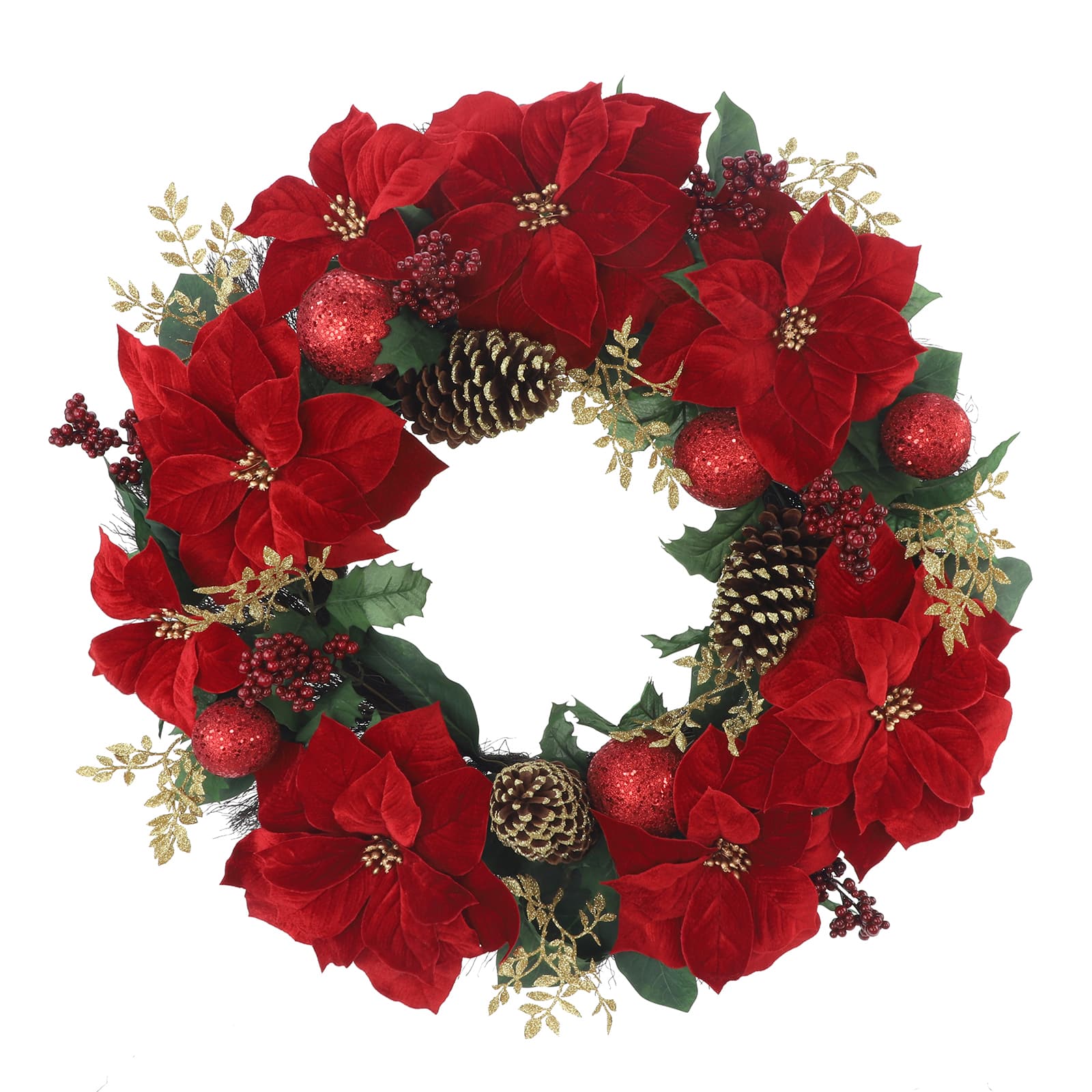 27&#x22; Red Poinsettia, Ornament &#x26; Pinecone Designer Premium Floral Wreath by Ashland&#xAE;