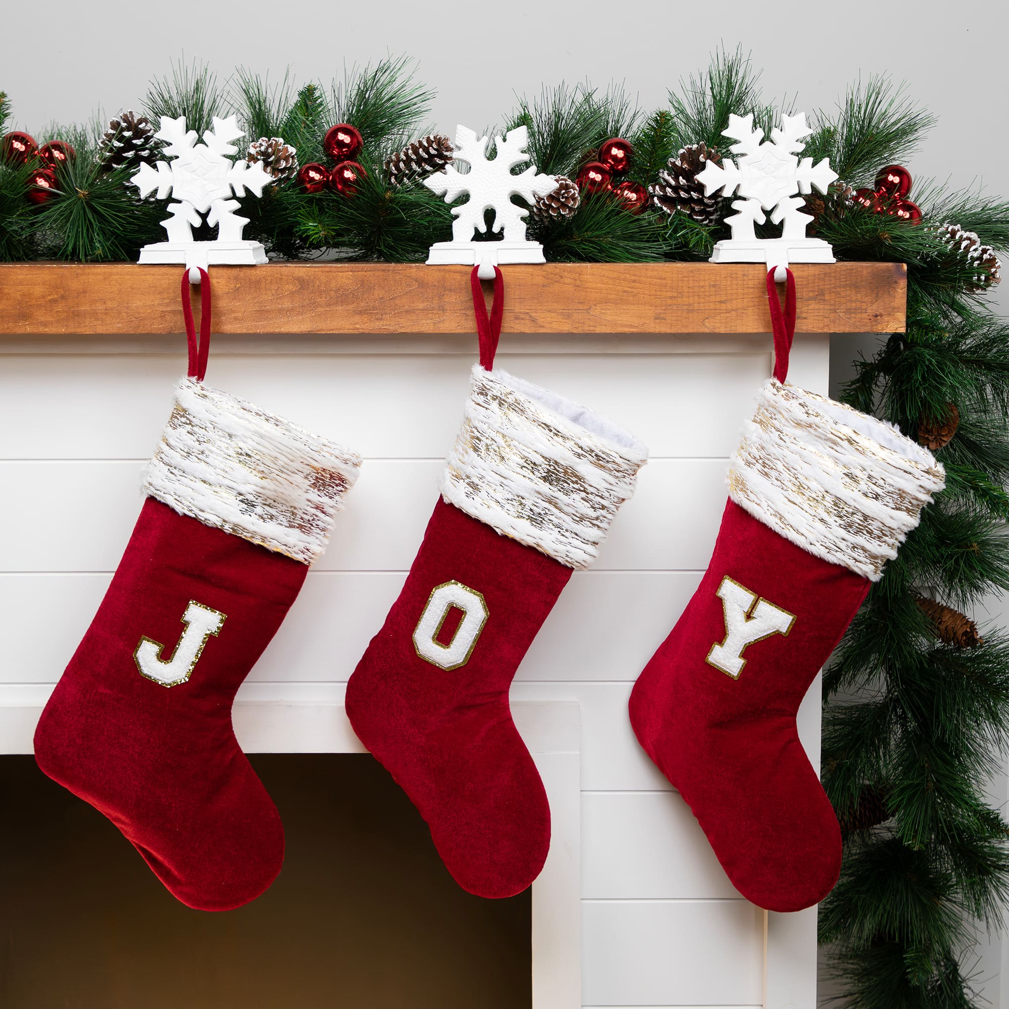 Velvet JOY Christmas Stockings - 20&#x22;- Red - Set of 3
