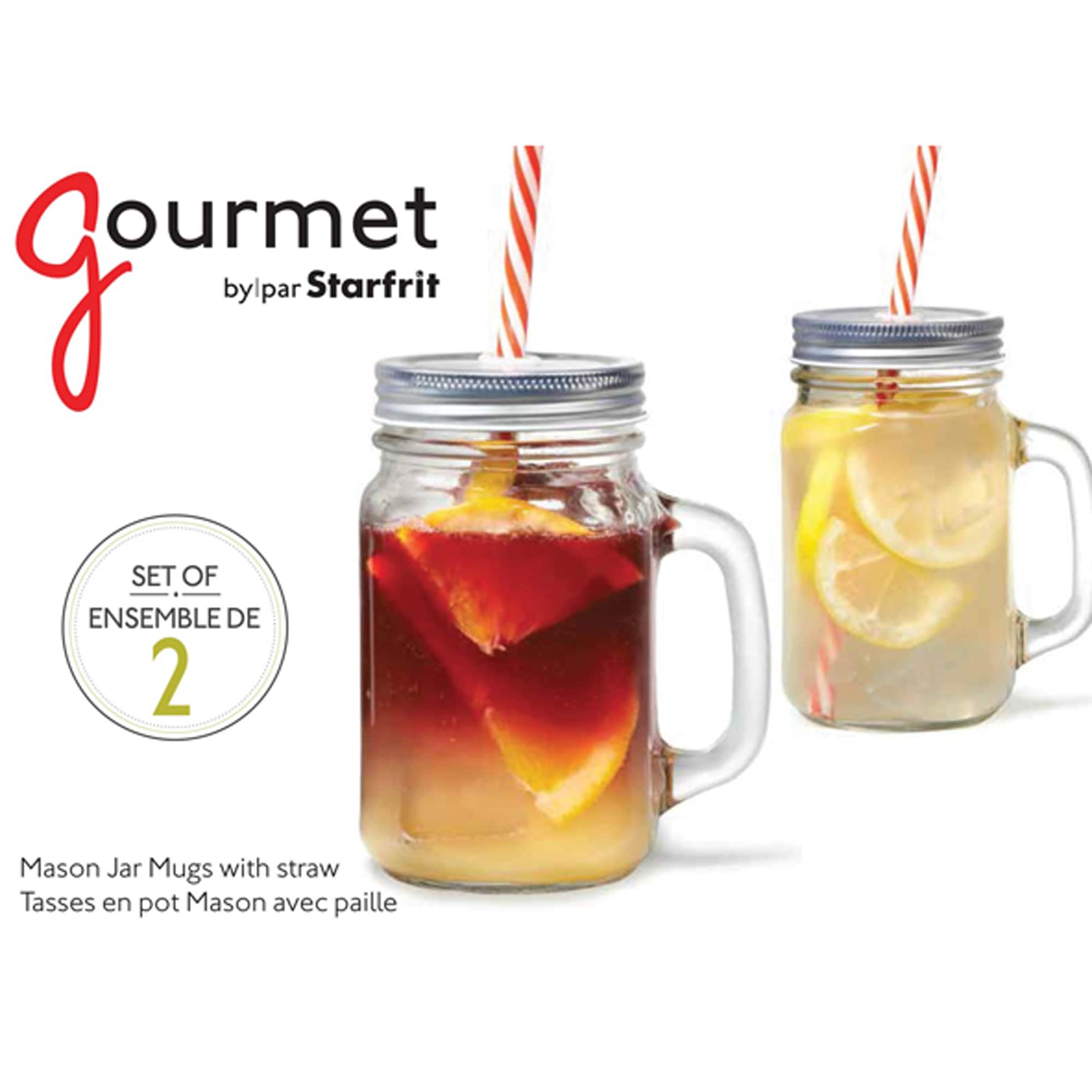 Gourmet by Starfrit 16oz. Mason Jar Mugs with Straws, 2ct.