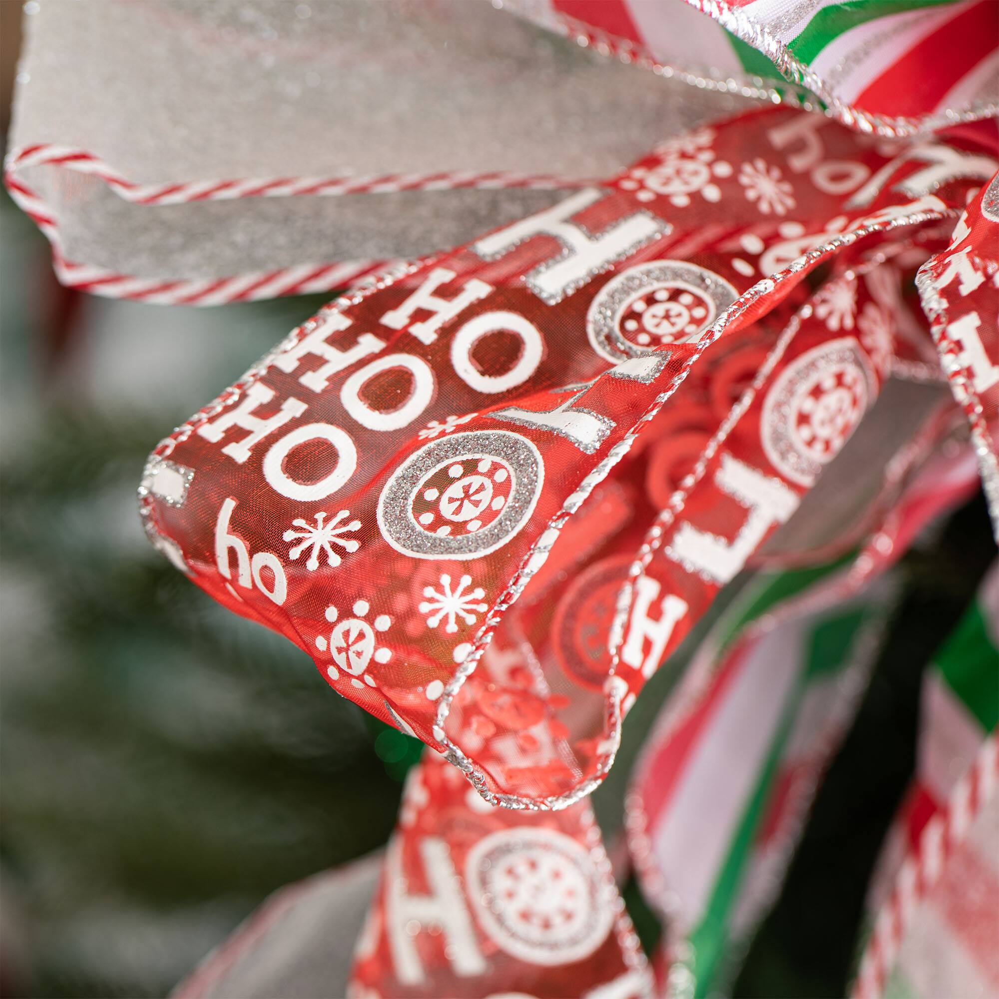 Glitzhome® 32" Whimsical Red & Green Ribbon Christmas Bows, 9ct.