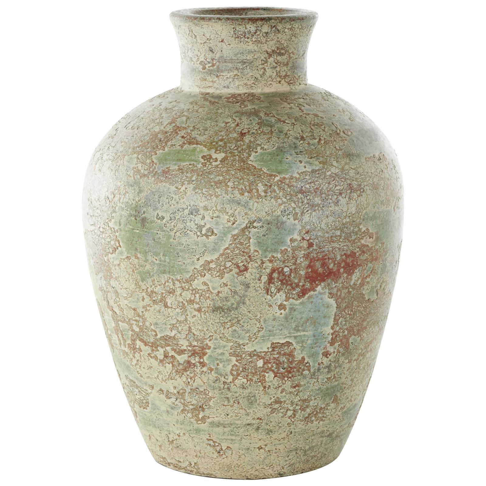 Brown Ceramic Vase with Green Accents