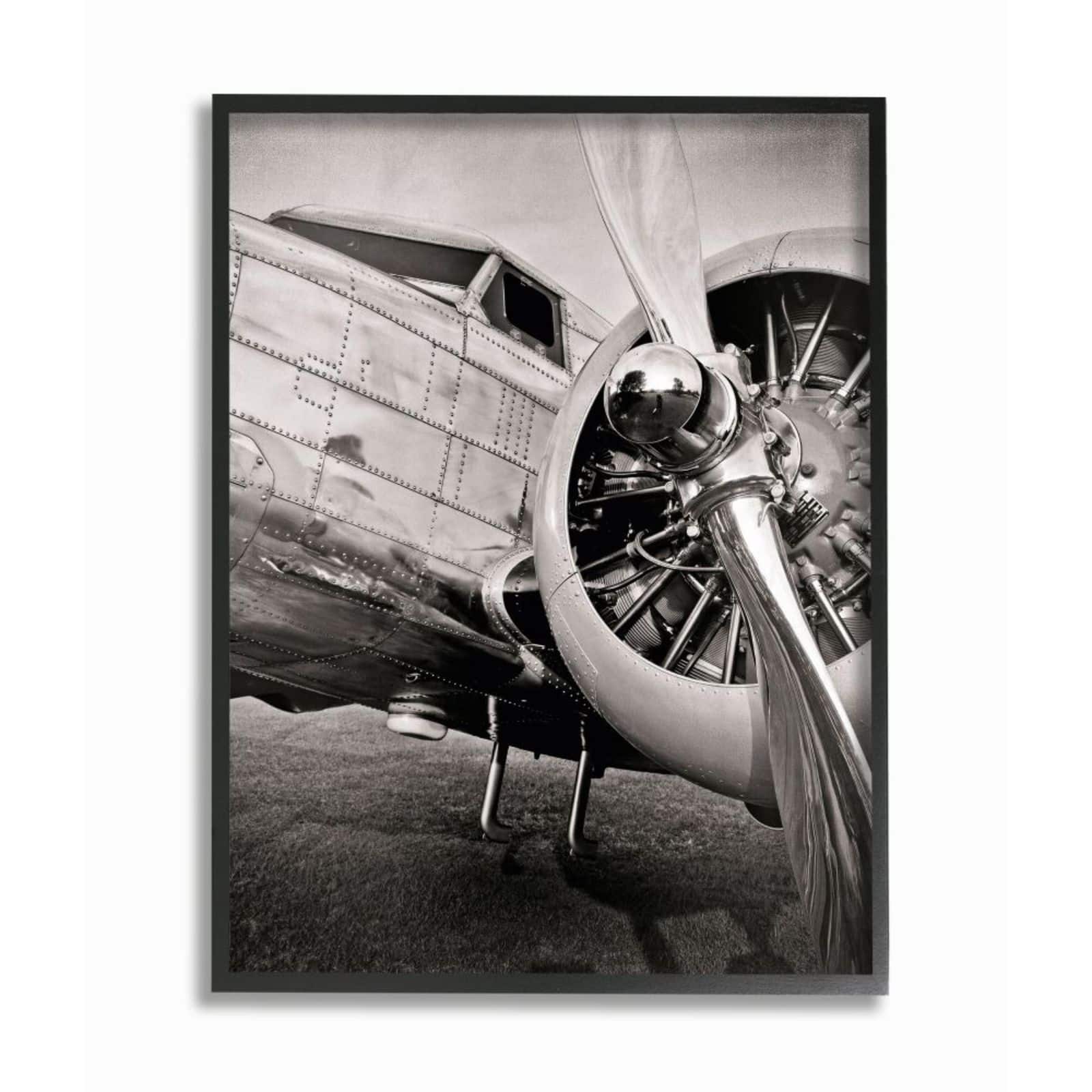Stupell Industries Old School Vintage Airplane Propeller Black & White Photograph Black Framed Wall Art