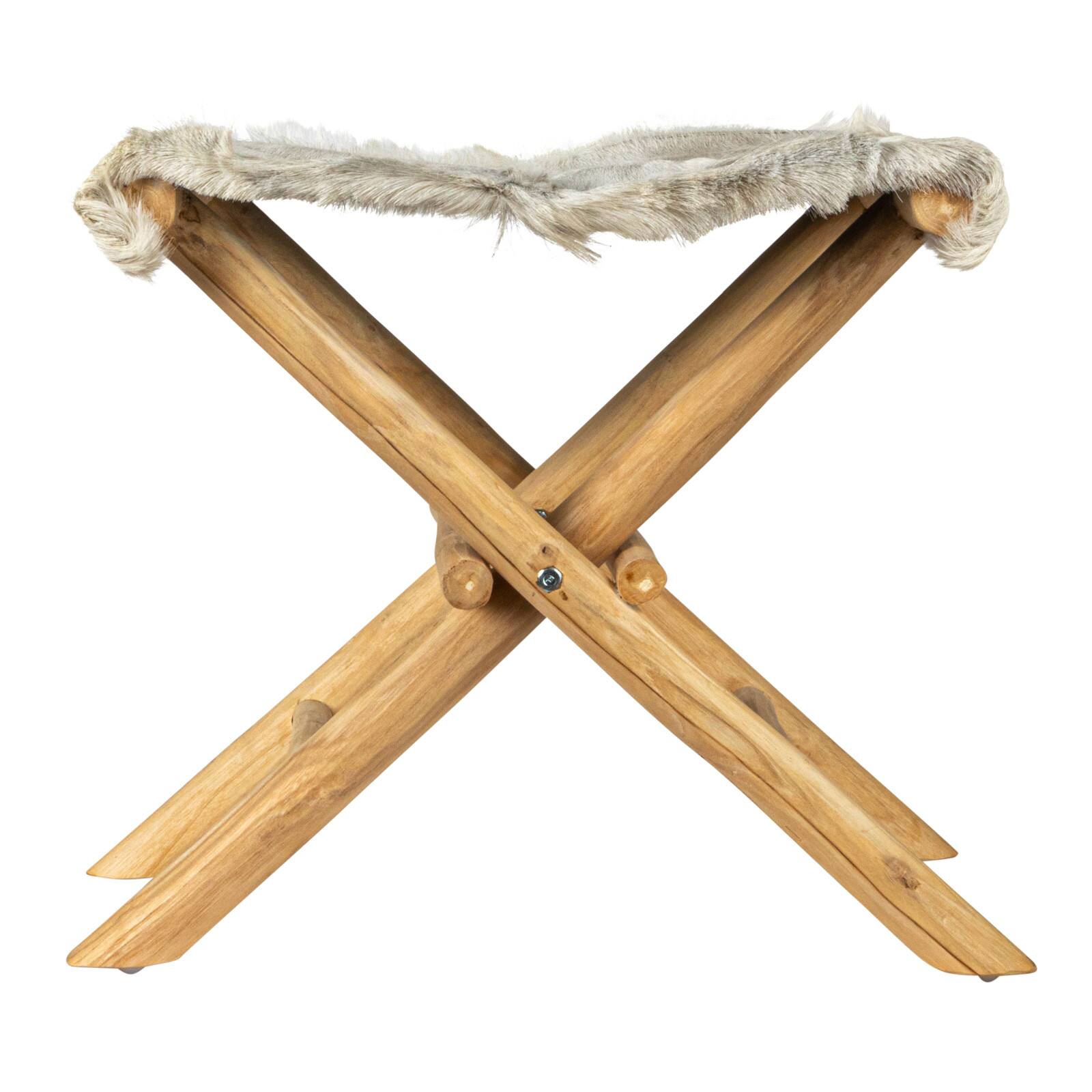 Hello Honey® Natural Teakwood and Goat Fur Folding Stool