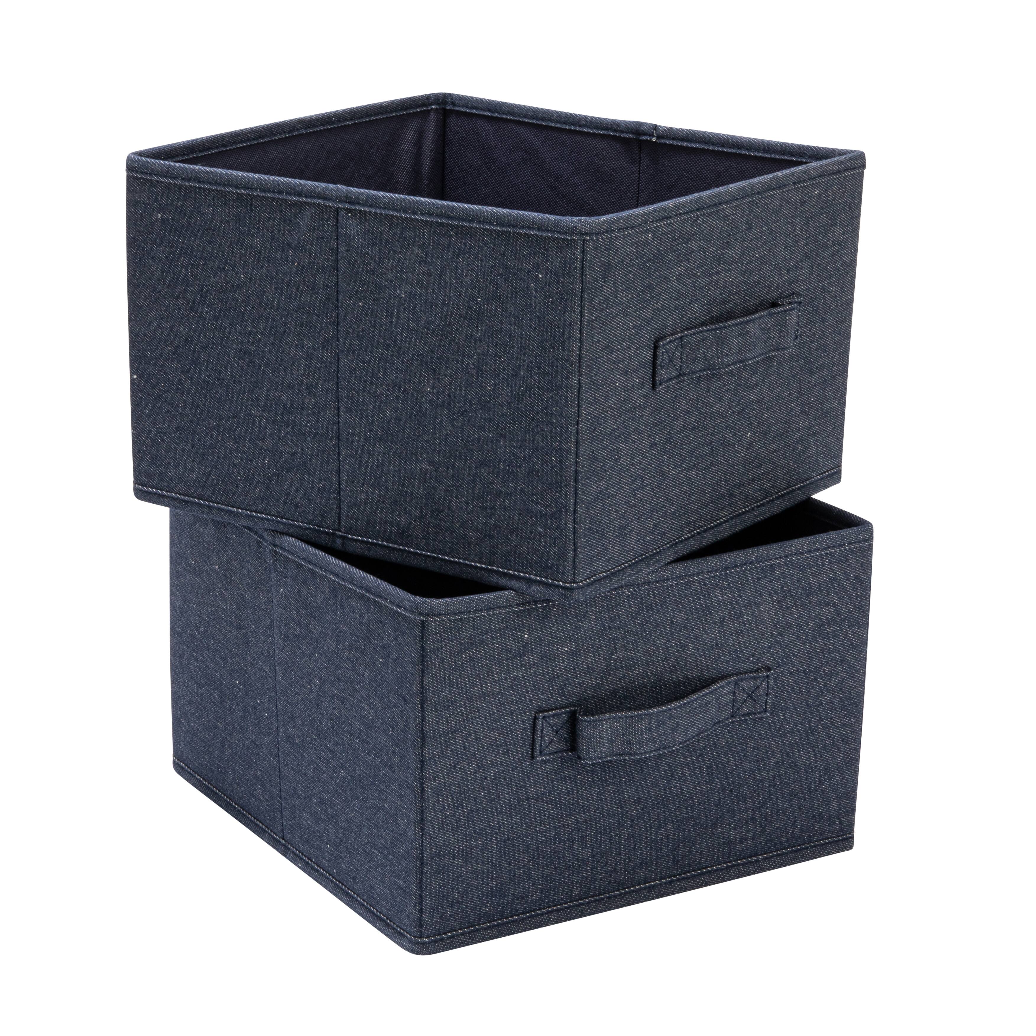 Household Essentials 7.5" Denim Blue Collapsible Cotton Blend Cube Storage Drawer, 2ct.