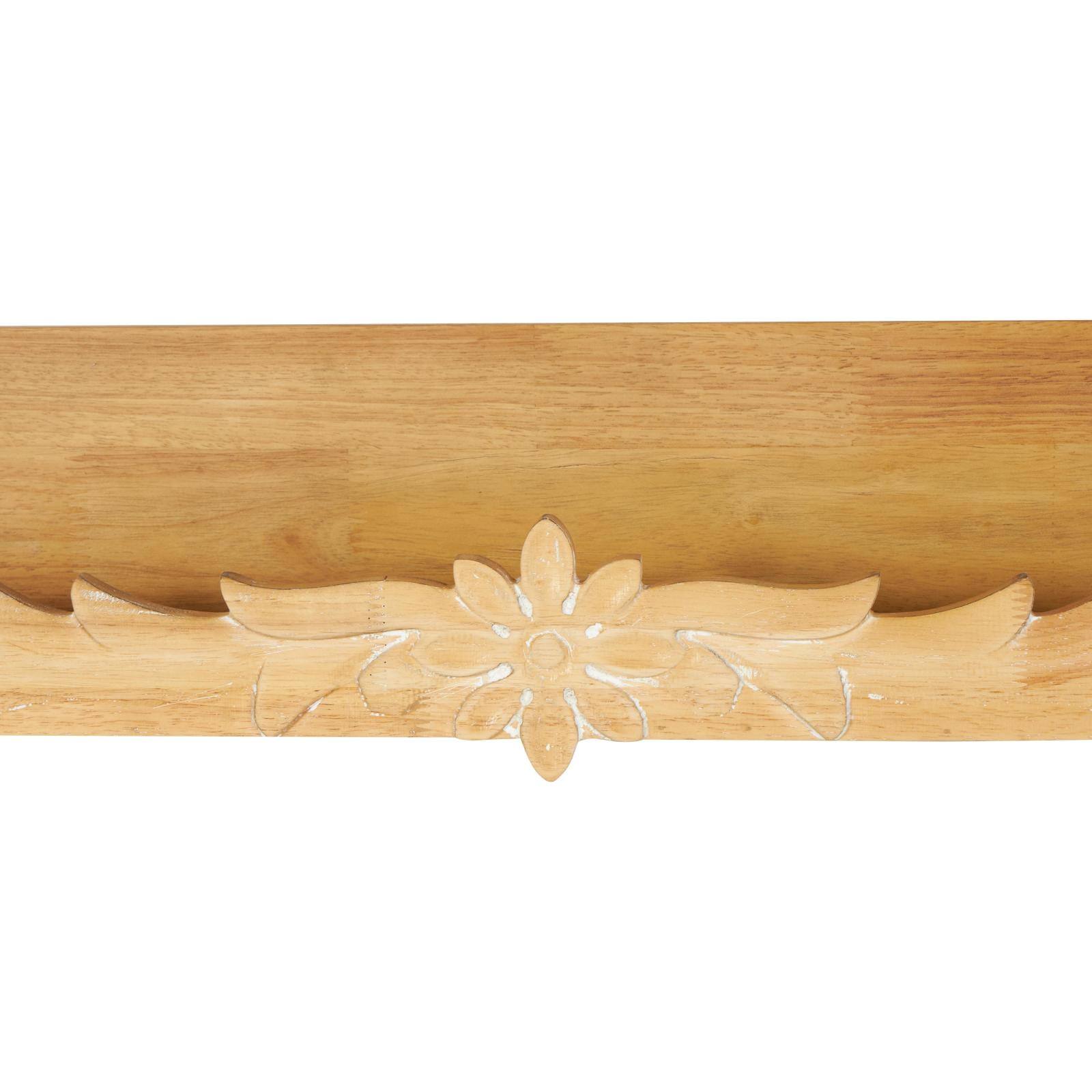 30&#x22; Light Brown Wooden Floral Room Wall Shelf with Carved Scroll Lip