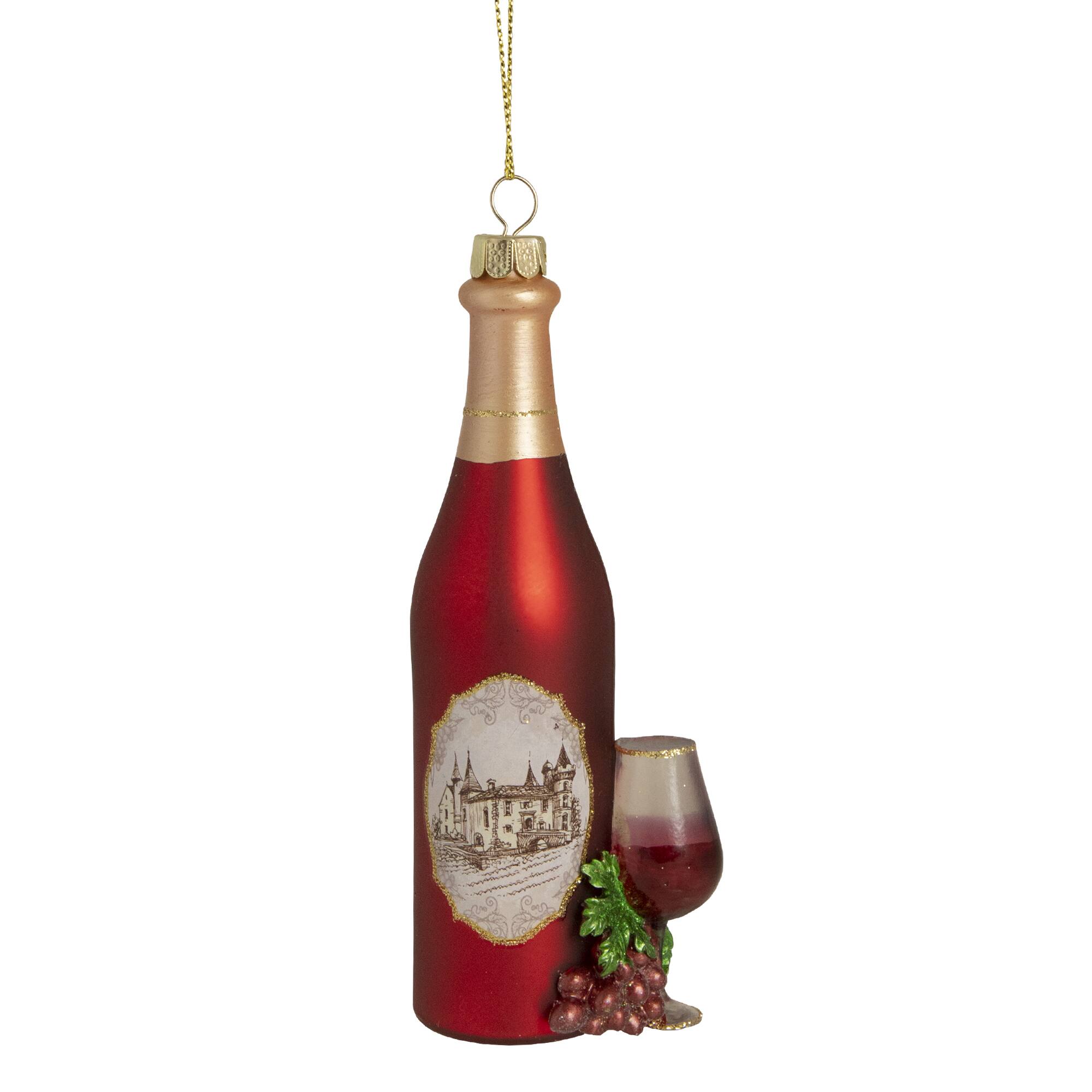 6&#x22; Matte Red Wine Country Glass Bottle Christmas Ornament