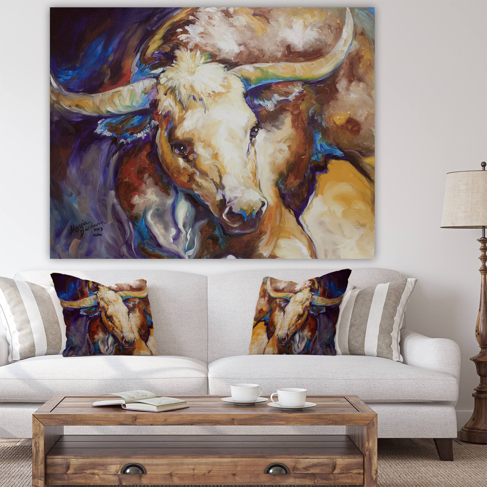 Designart - Power Longhorn Abstract - Cottage Canvas Wall Art