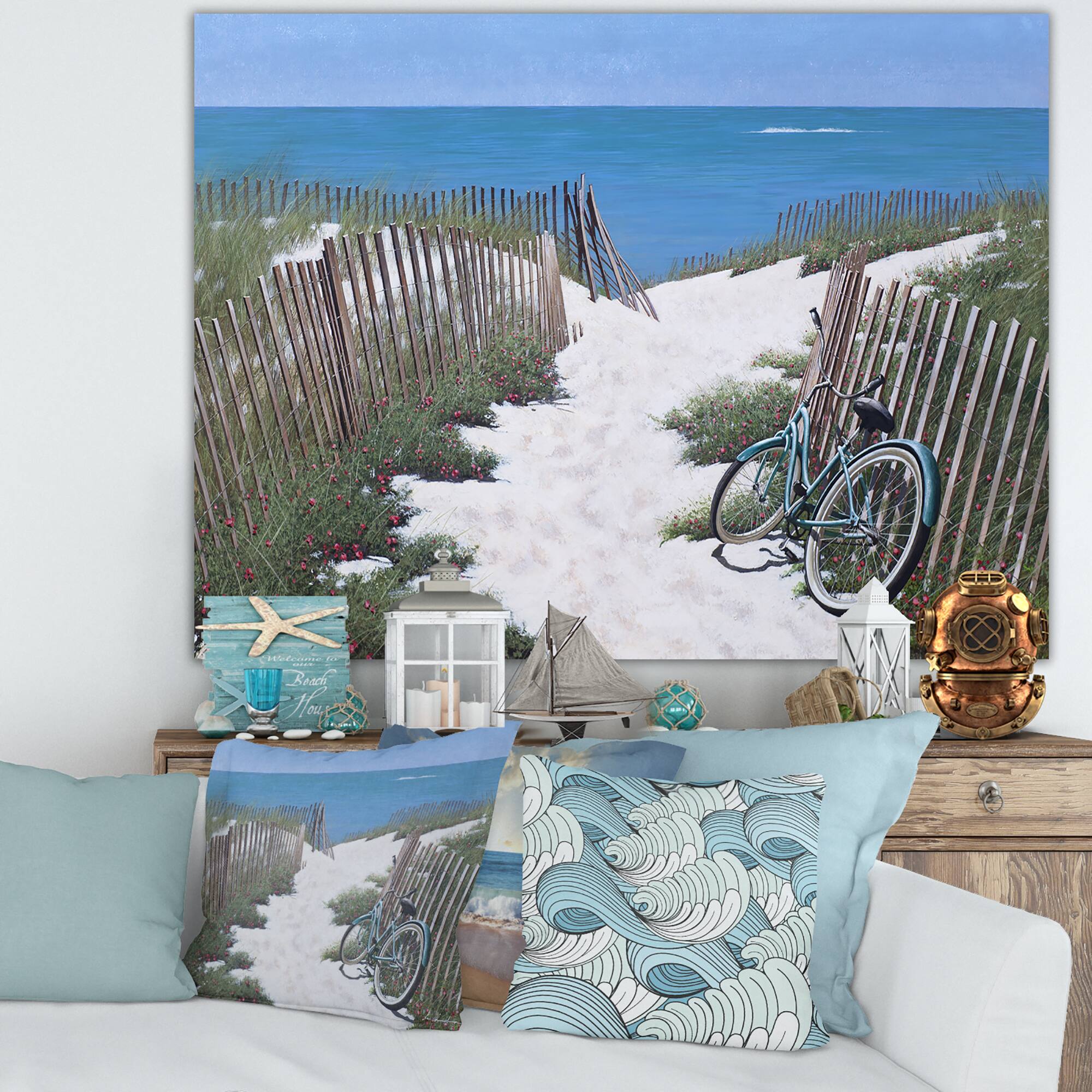 Designart - Beach Bike - Nautical & Coastal Canvas Wall Art