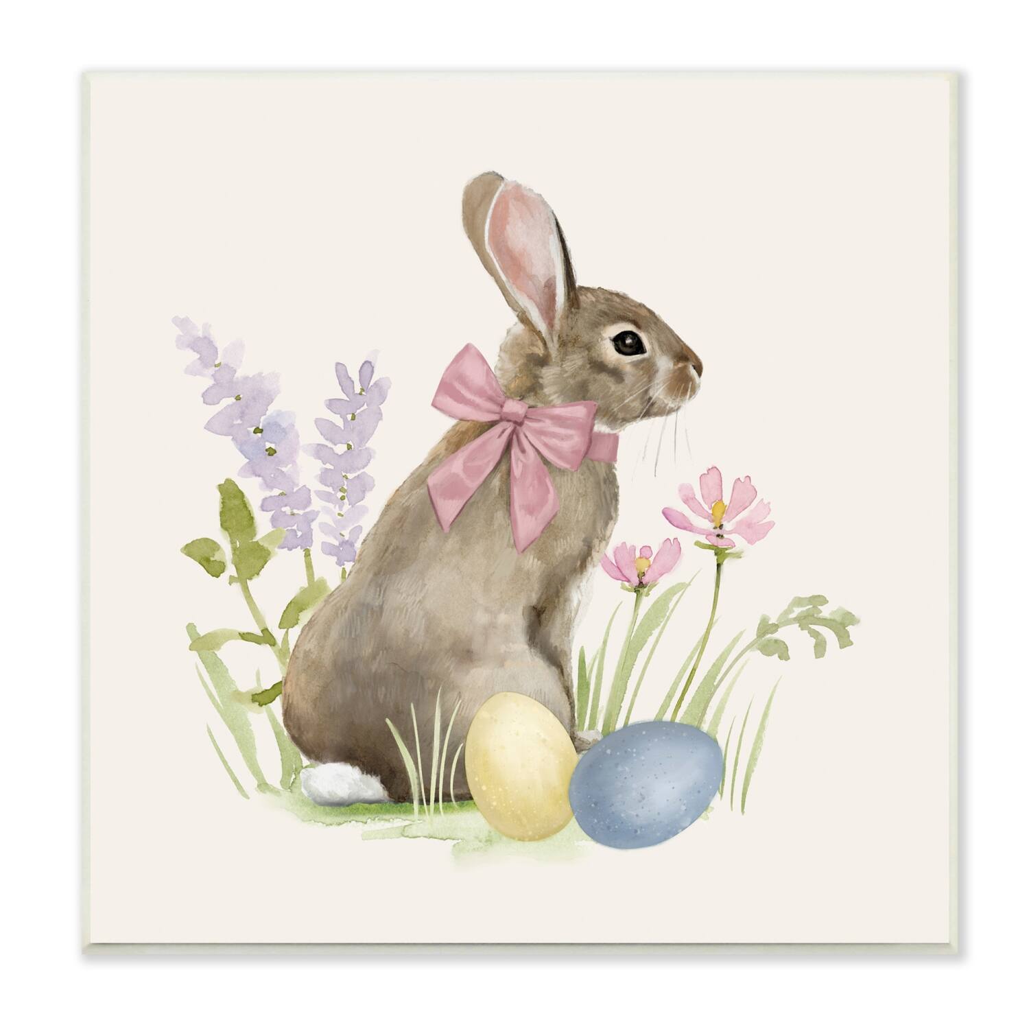 Stupell Industries Easter Bunny Rabbit Bow Spring Flowers & Eggs Wall Plaque Art