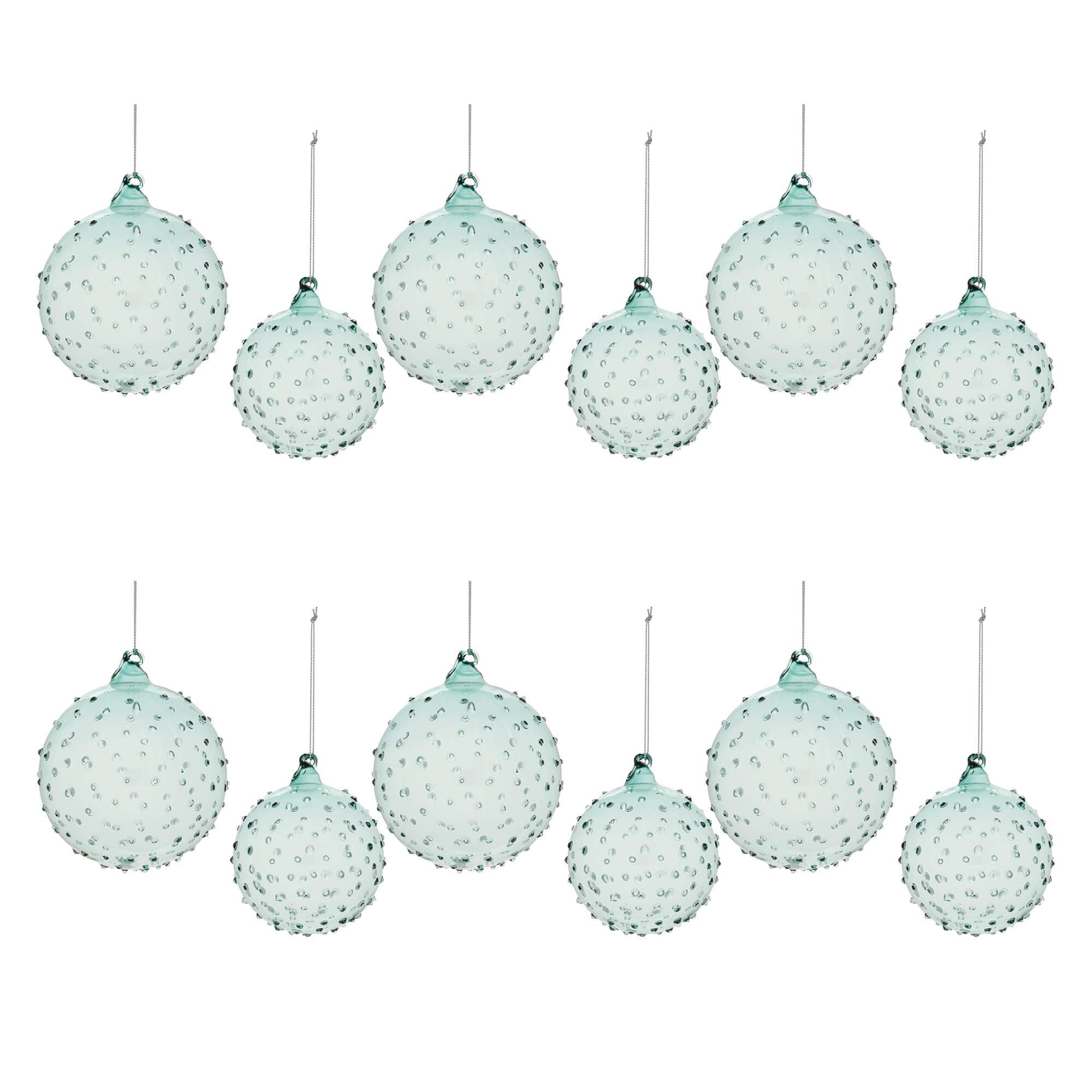 Blue Hobnail Textured Glass Ball Ornament Set
