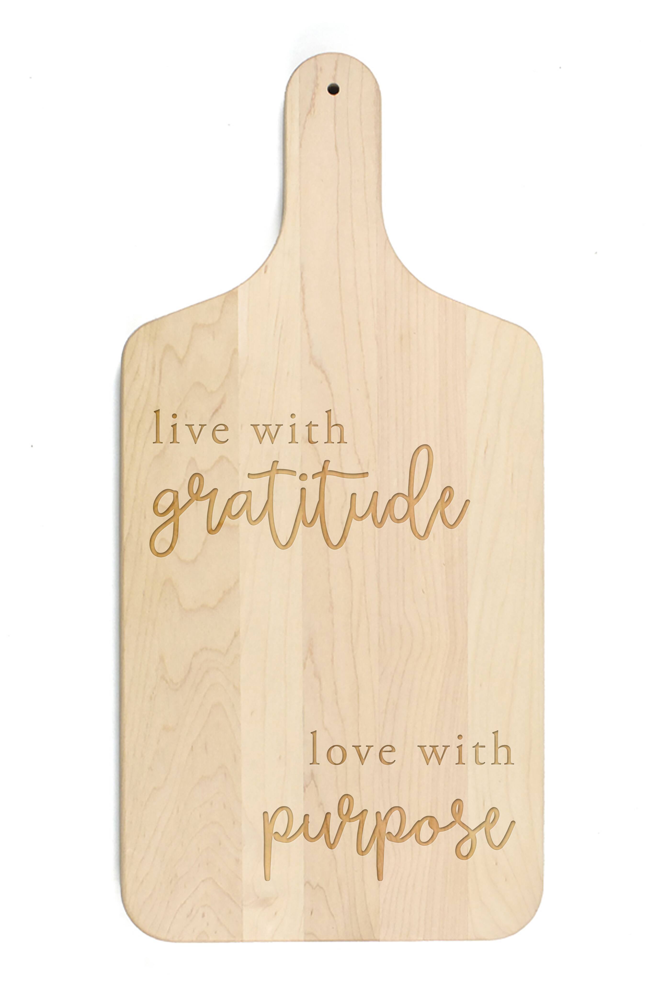 Gratitude and Purpose 8" x 17" Maple Paddle Cutting Board