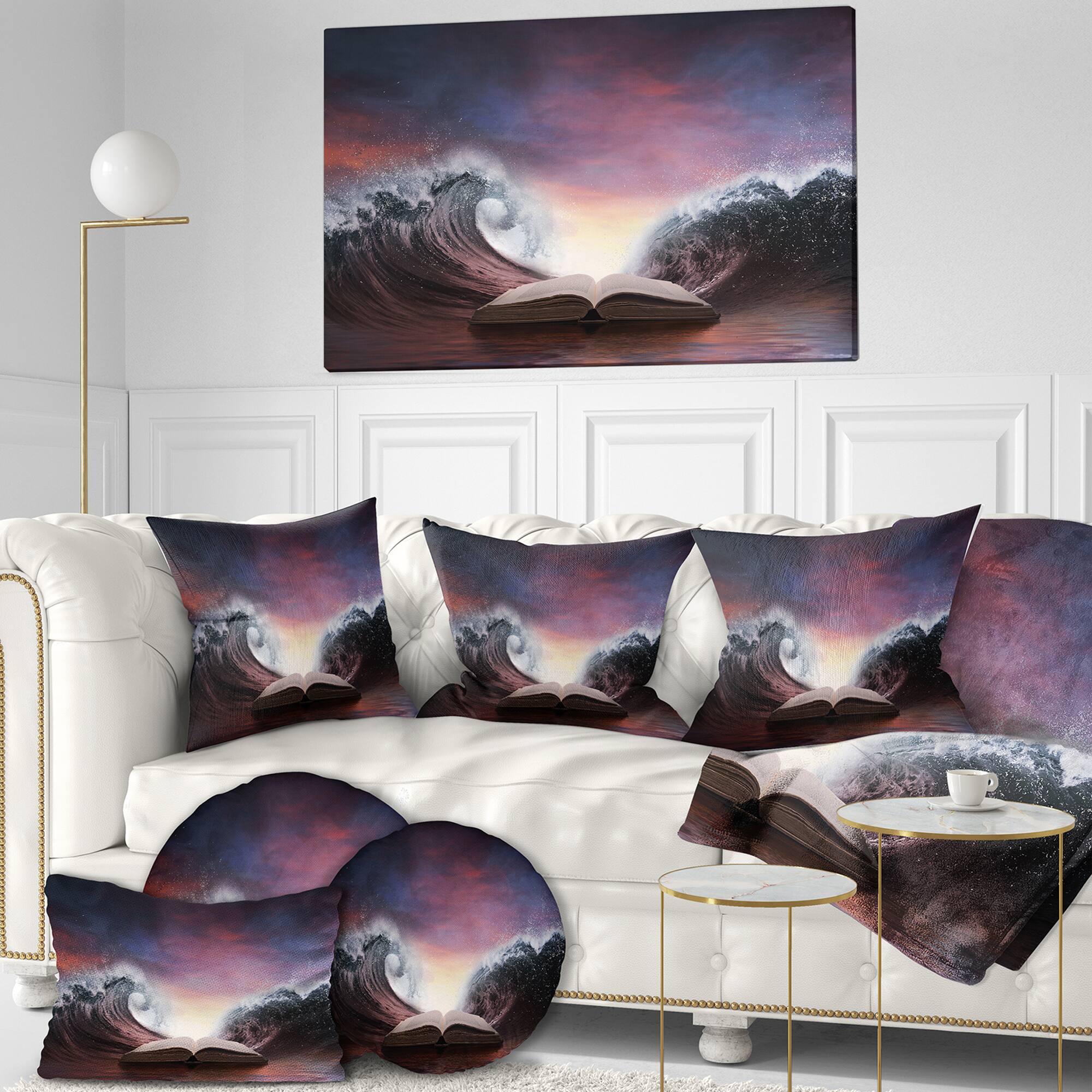 Designart - Bible and two large waves - Sea & Shore Photography on wrapped Canvas