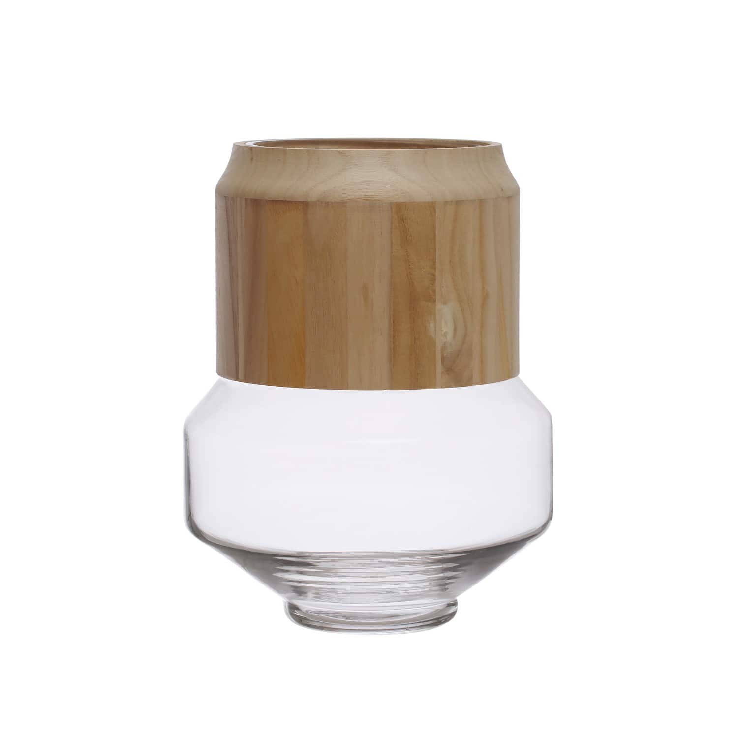 Hello Honey® 12" Natural Glass Vase with Removable Acacia Wood Collar