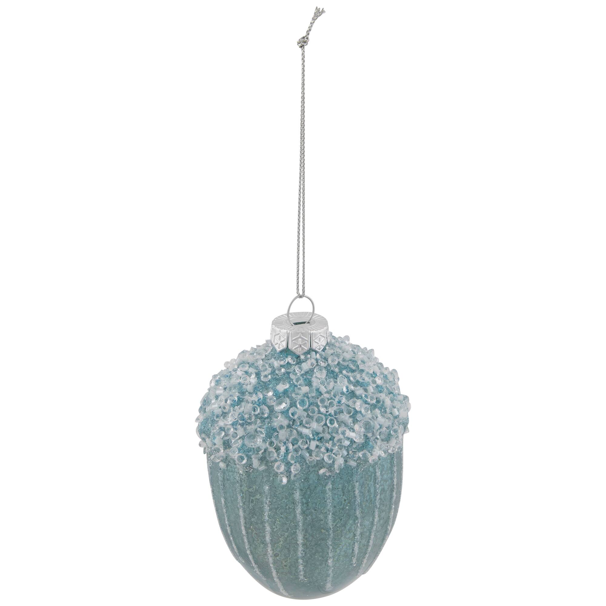 Glittered Mercury Glass Acorn Christmas Ornament - 4.5" - Blue