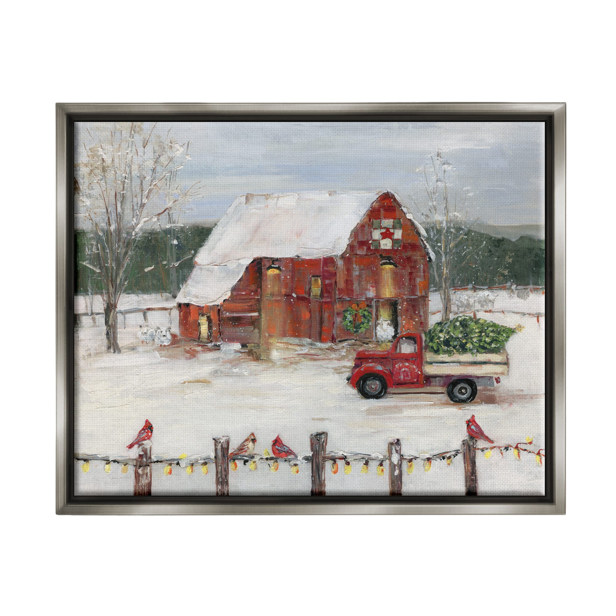 Stupell Industries Snowy Holiday Tree Farm Landscape Framed Floater Canvas Wall Art
