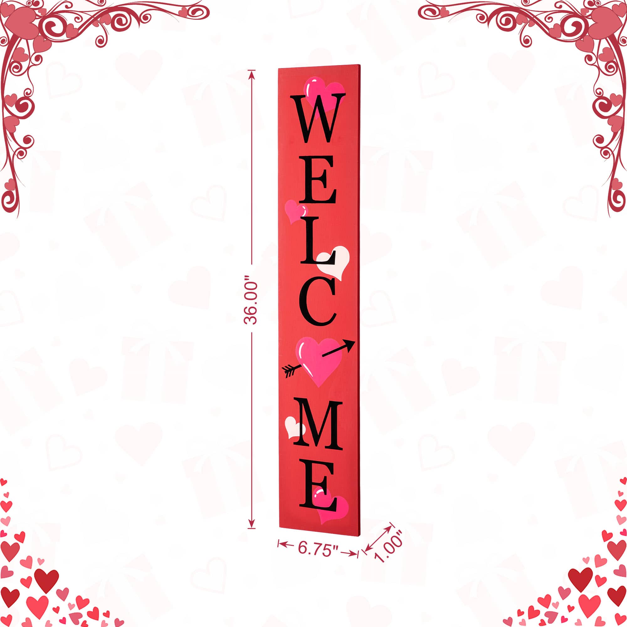 Glitzhome® 36" Valentine's Wooden Welcome Porch Sign