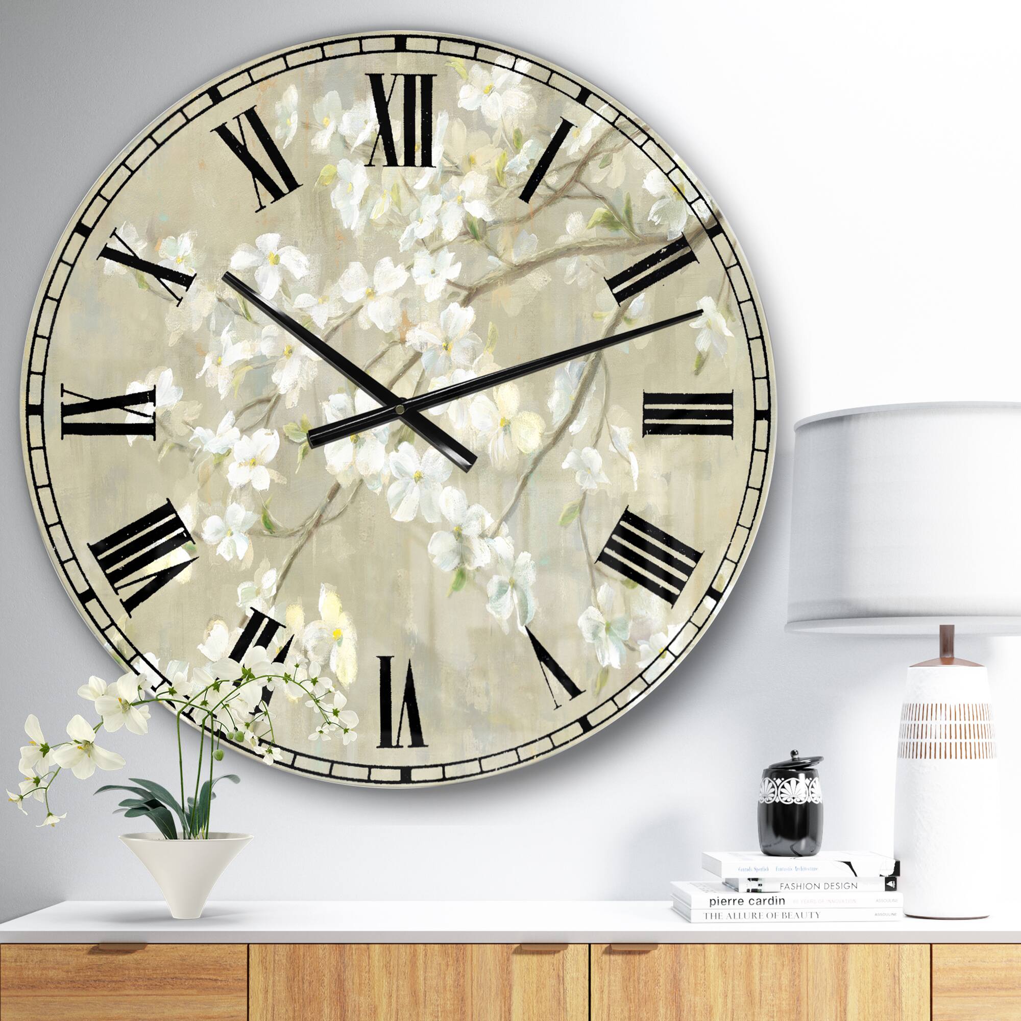 Designart Neutral Dogwood In Spring Farmhouse Wall Clock