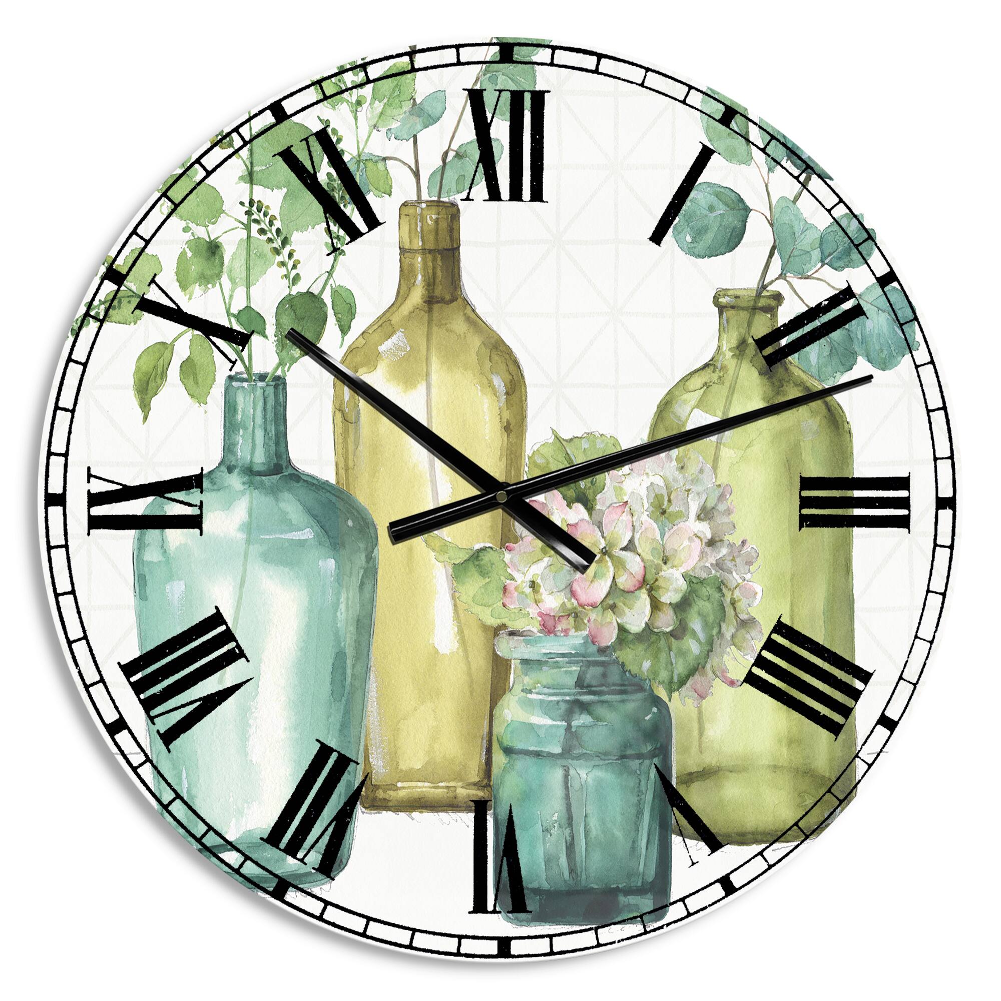 Designart 'Mixed Botanical Green Leaves Viii Farmhouse Wall Clock