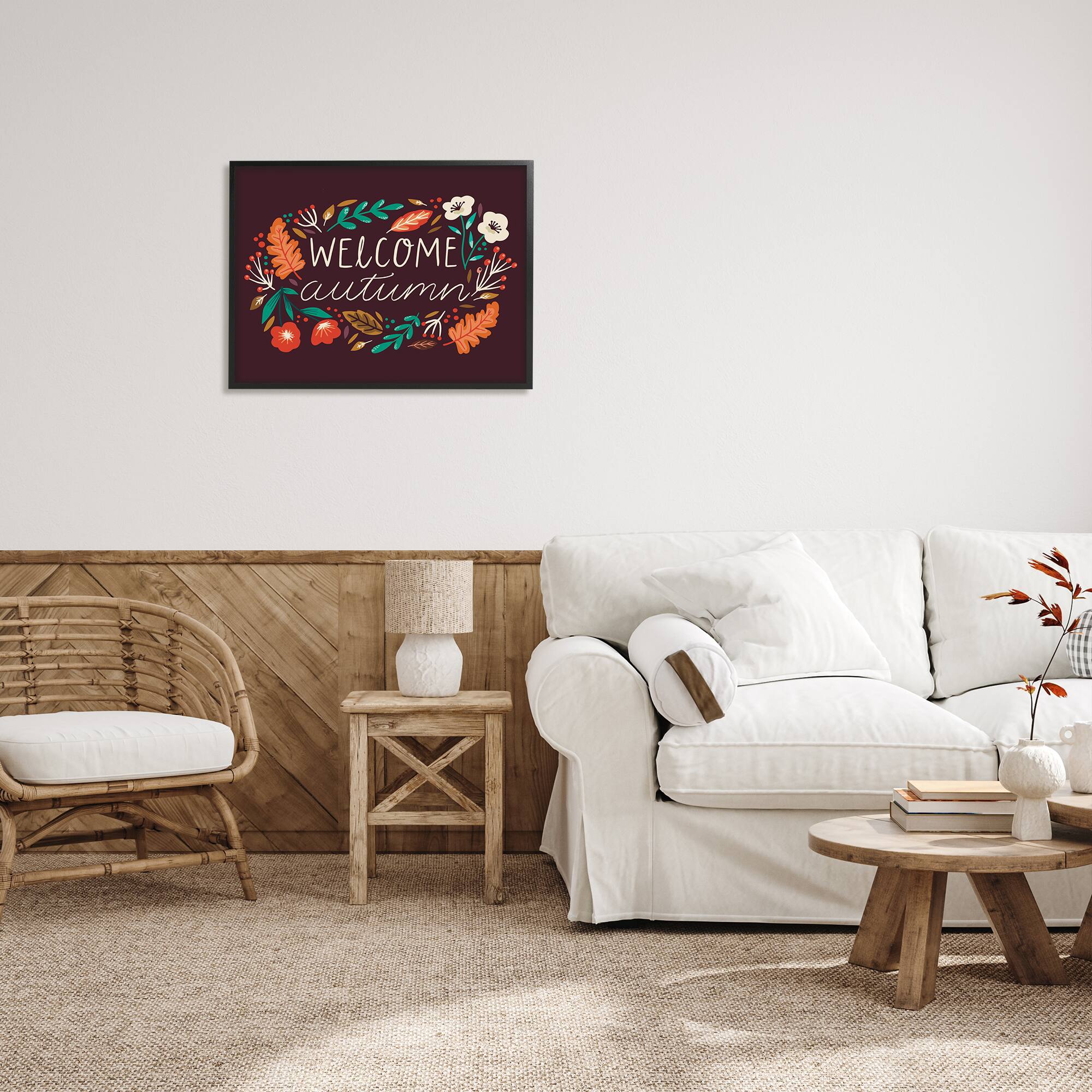 Stupell Industries Welcome Autumn Fall Botanicals Framed Giclee Art