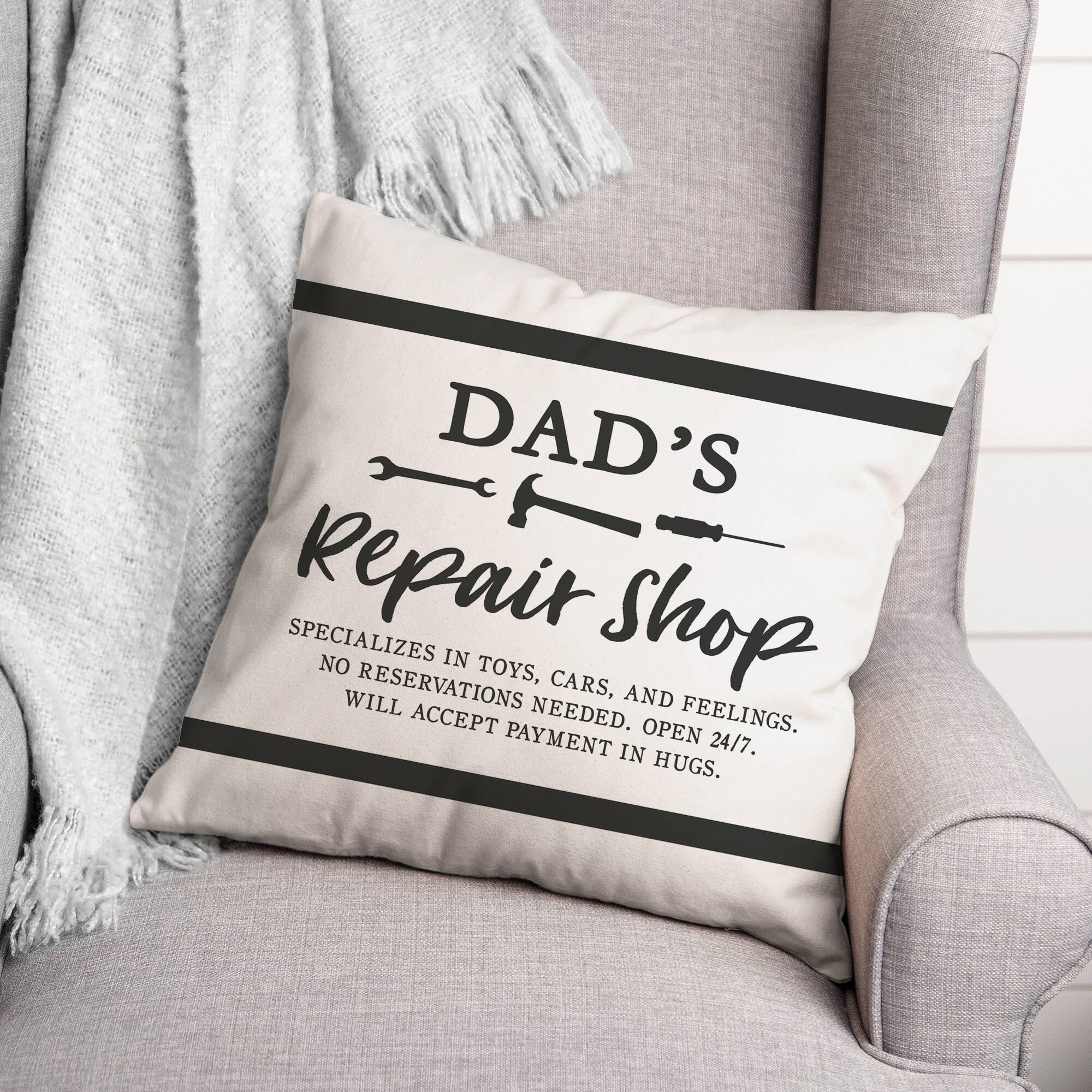 Dad&#x27;s Repair Shop Throw Pillow