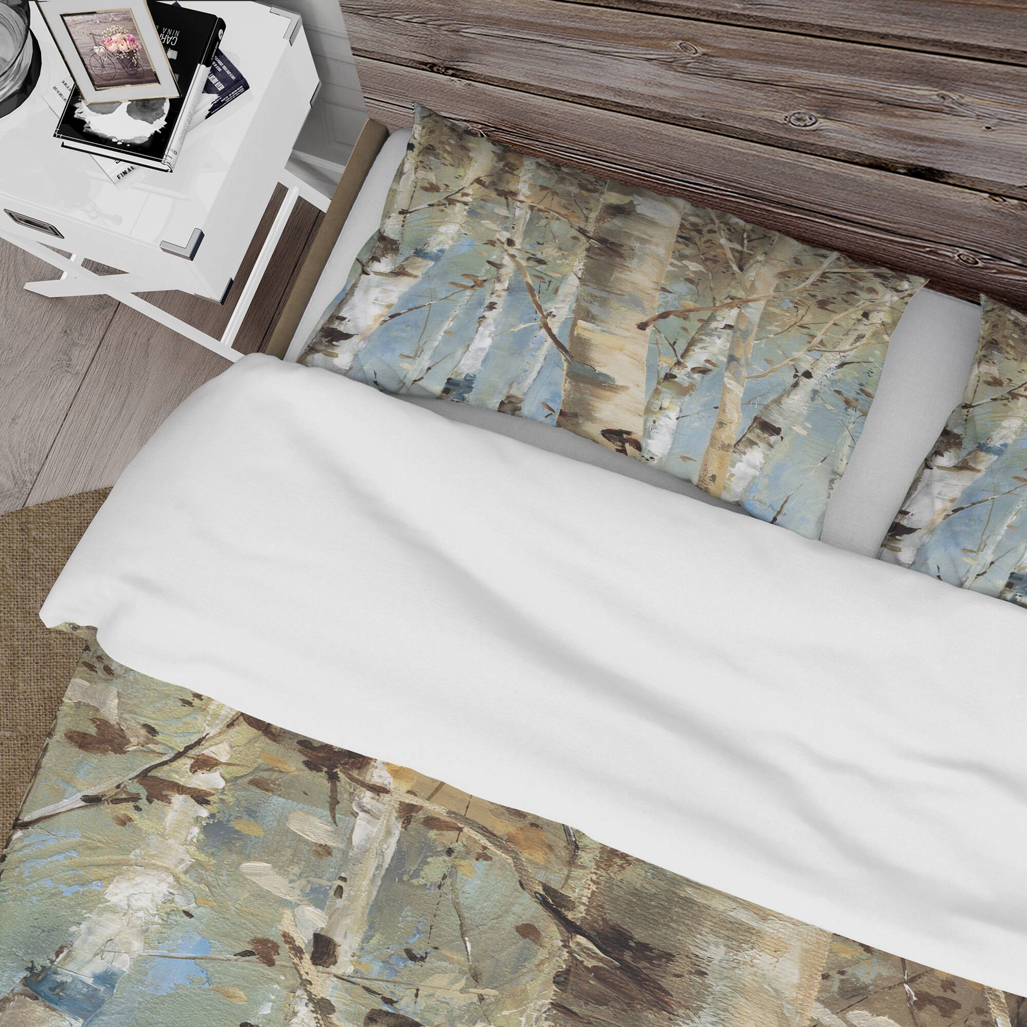 Designart &#x27;White Birch Forest II&#x27; Farmhouse Bedding Set - Duvet Cover &#x26; Shams