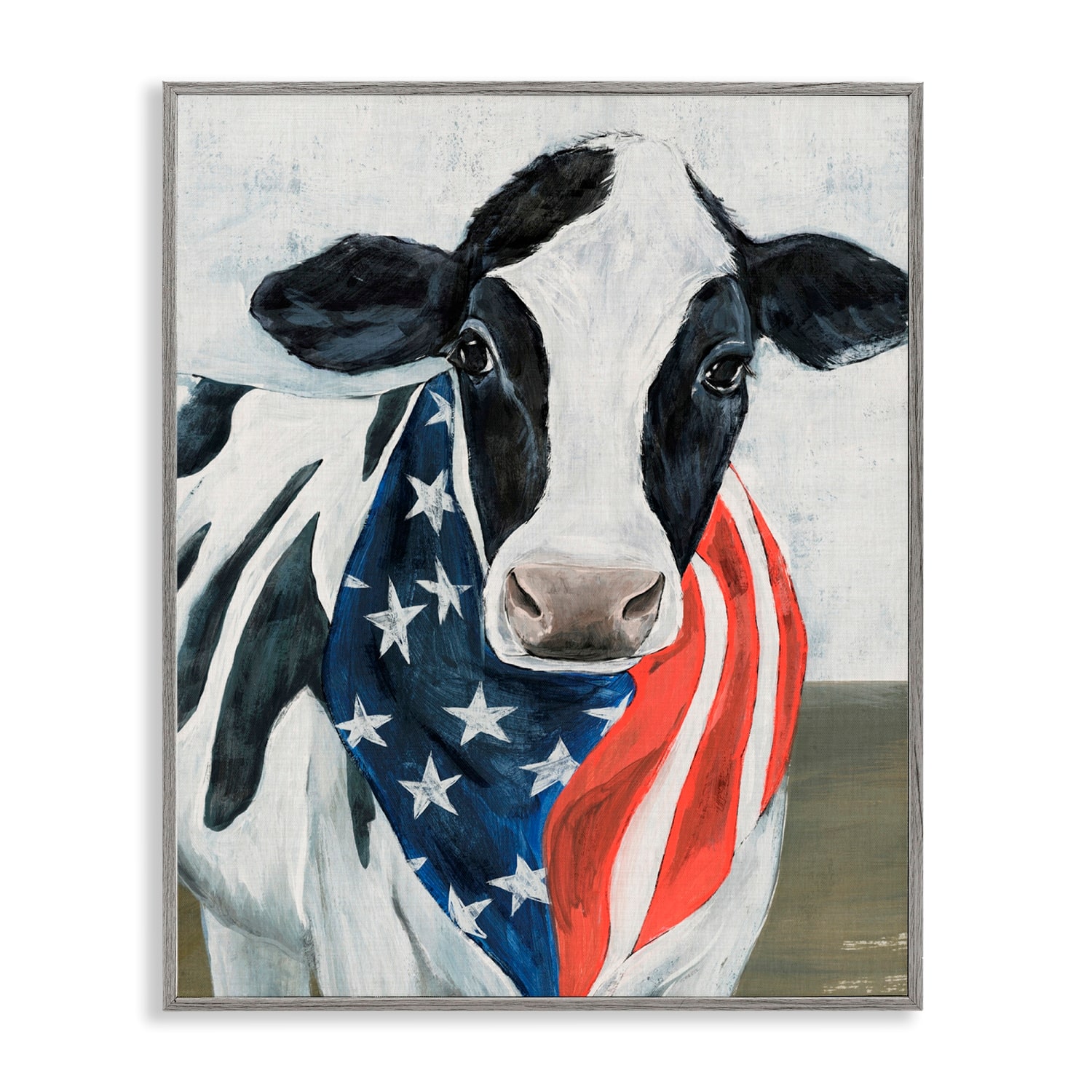 Stupell Industries Farm Cow American Flag Animal Framed Giclee Art