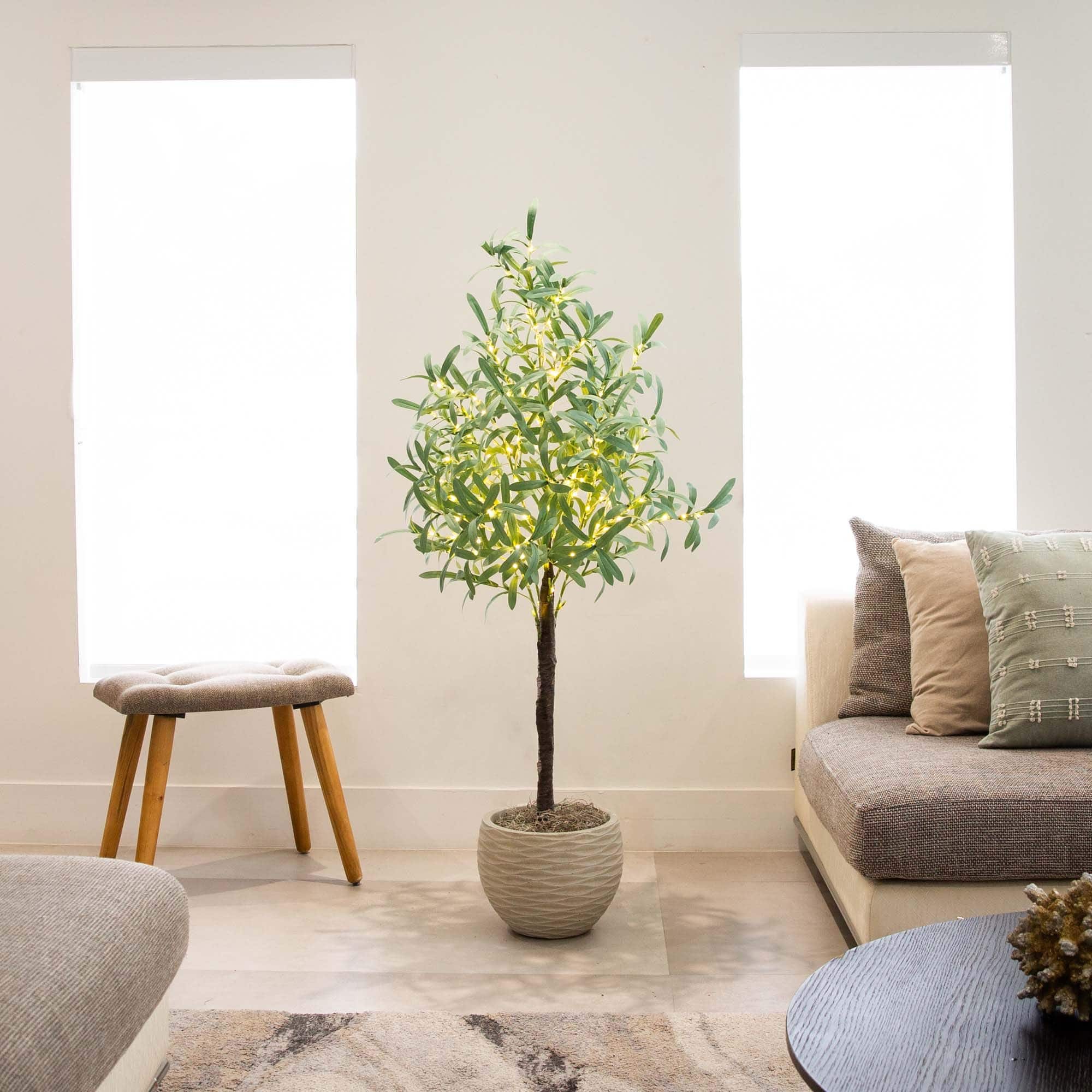 4ft. Pre-Lit Artificial Olive Tree with Warm White LED Lights