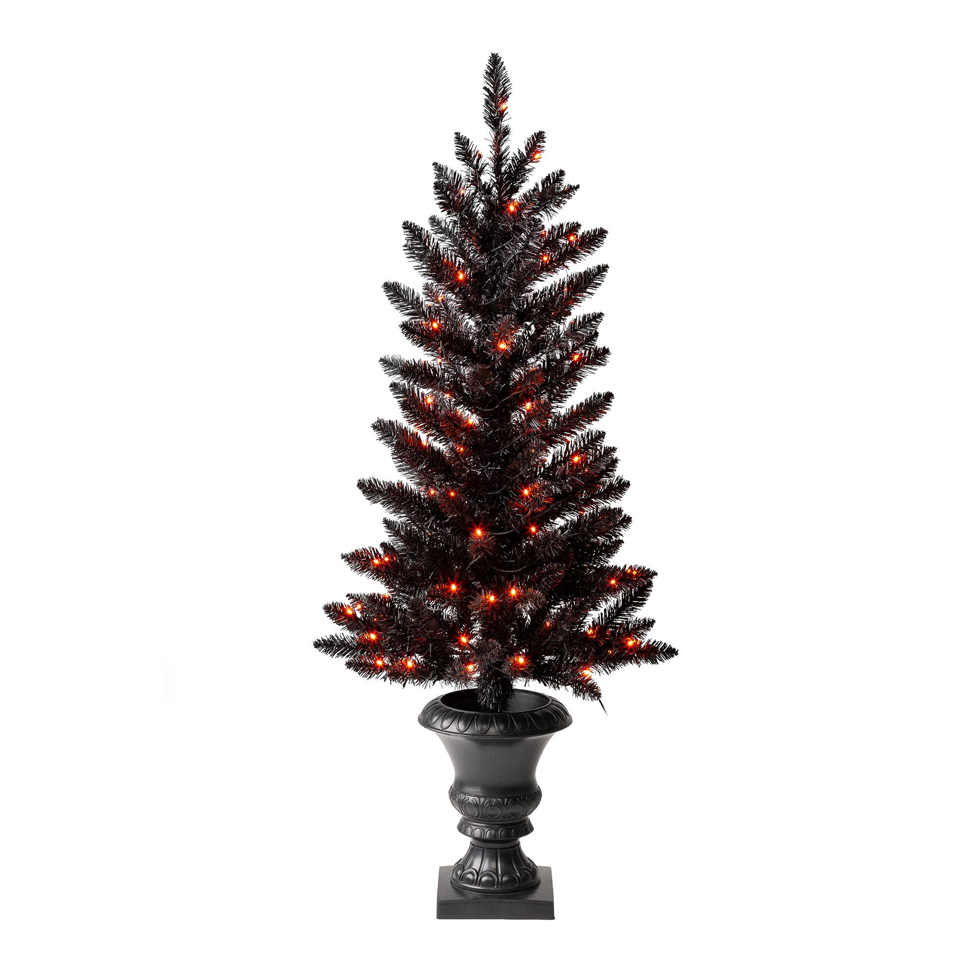4ft. Pre-Lit Black Artificial Halloween Tree, LED Orange Lights