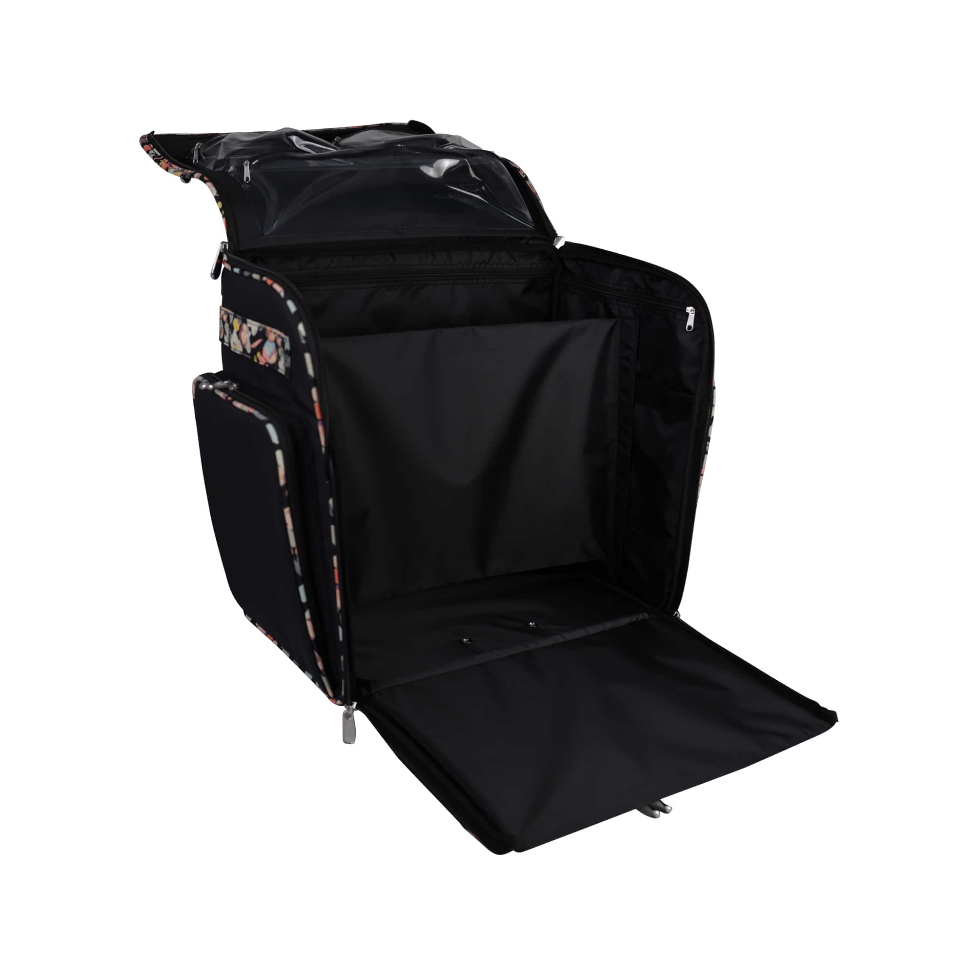 Everything Mary Black Floral Deluxe Collapsible Rolling Craft Bag