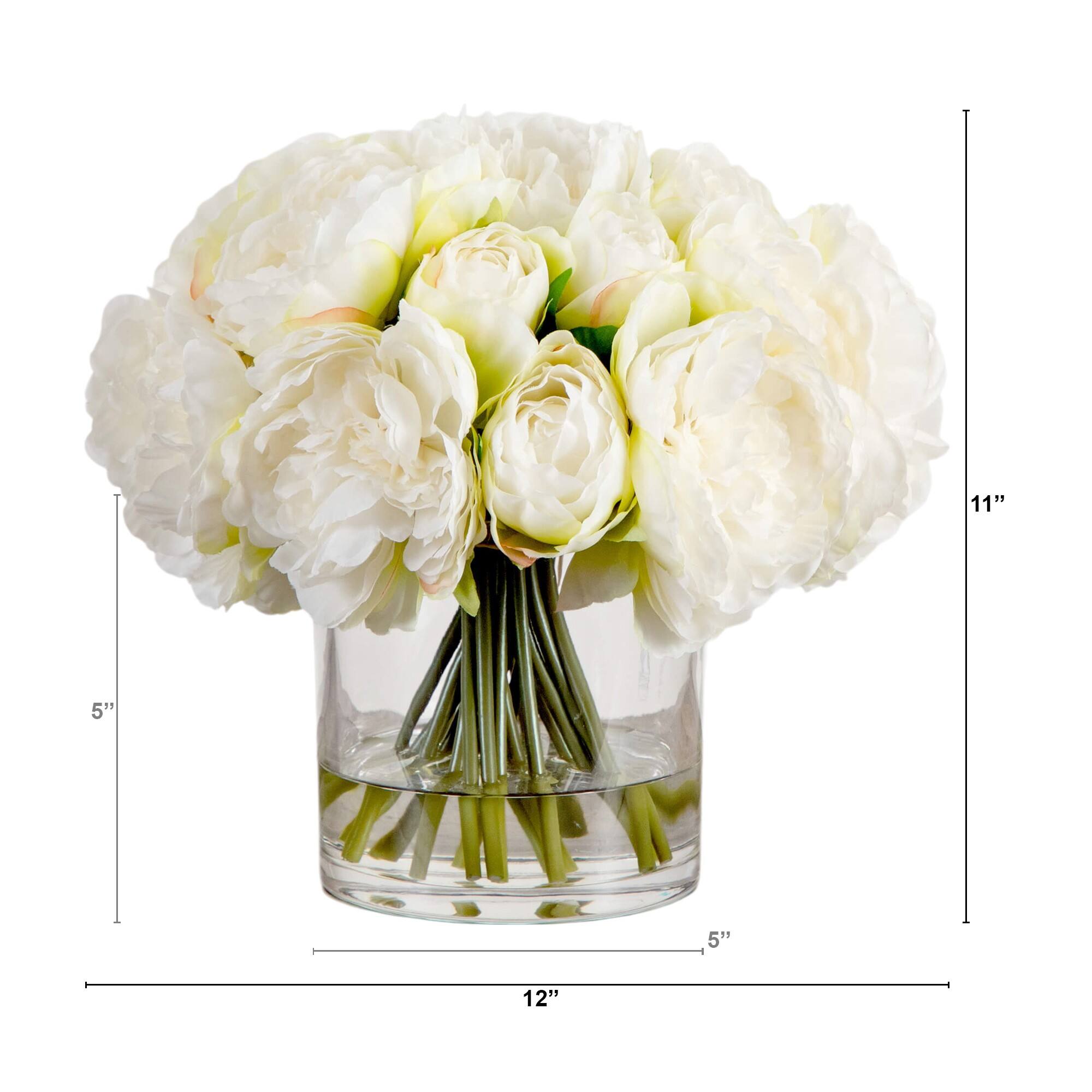 Wedding Collection 11in. Artificial Peony Arrangement in Glass Vase