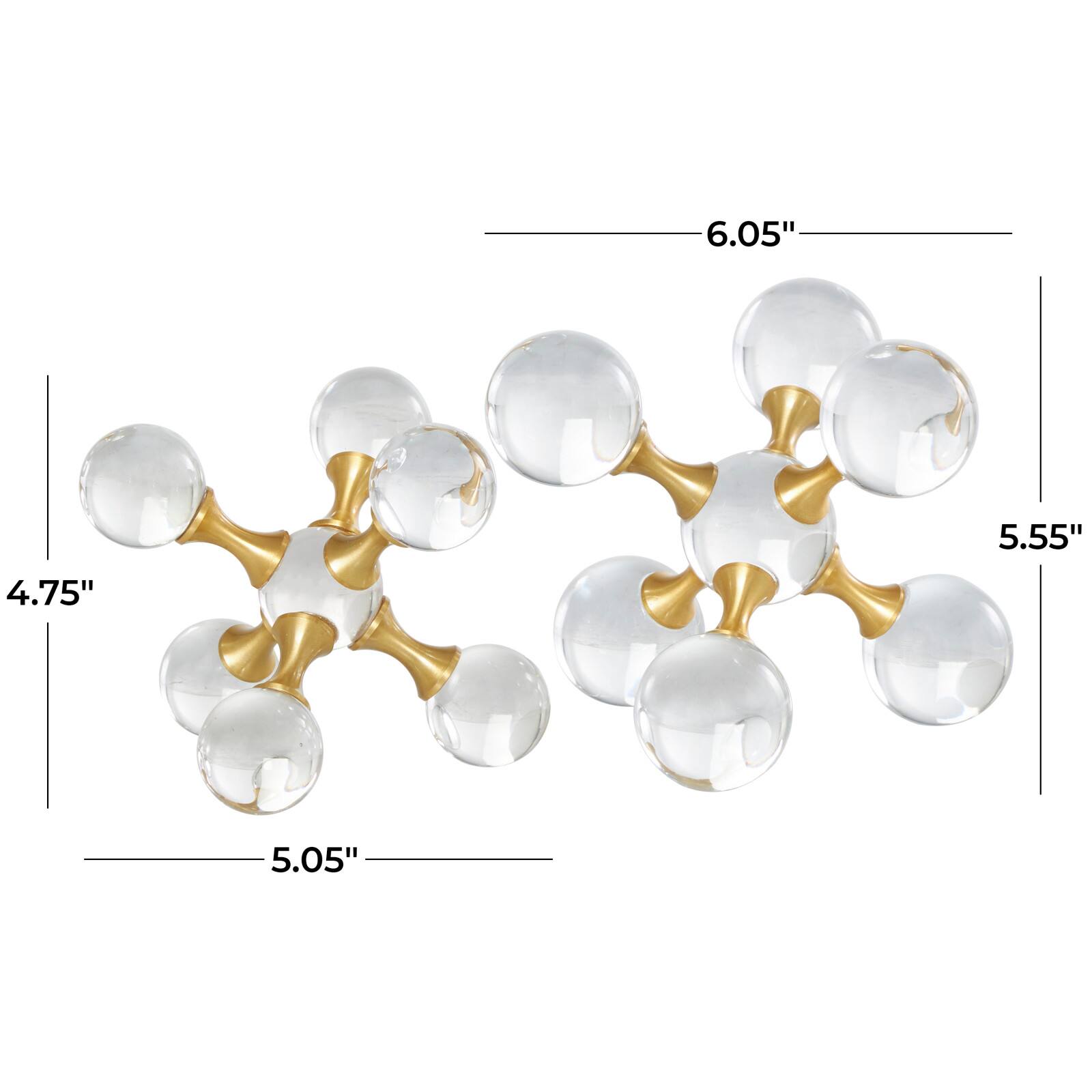 Clear & Gold Crystal Jack Inspired Orb Sculpture Set
