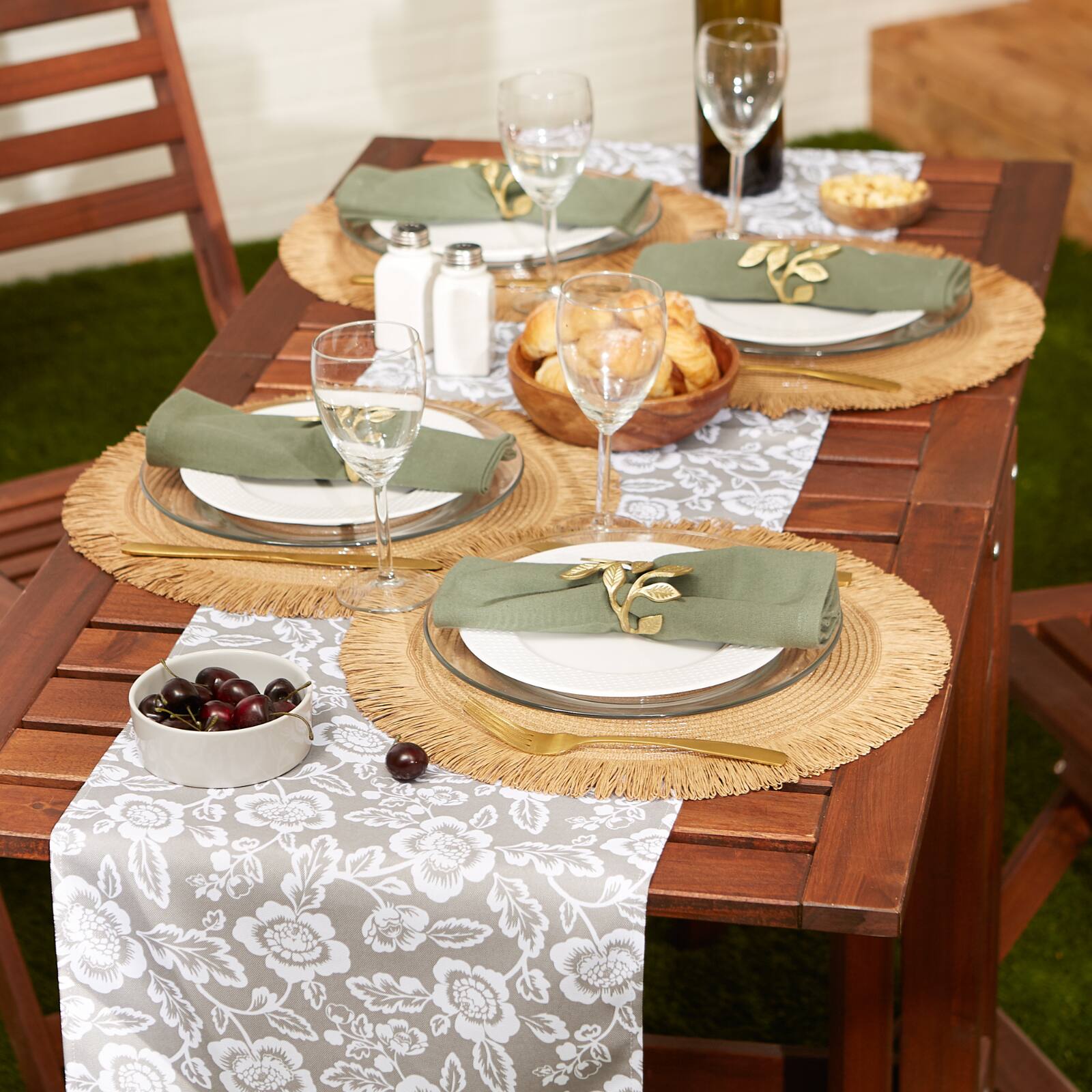Stone  Floral Print Outdoor Table Runner, 14" x 72"