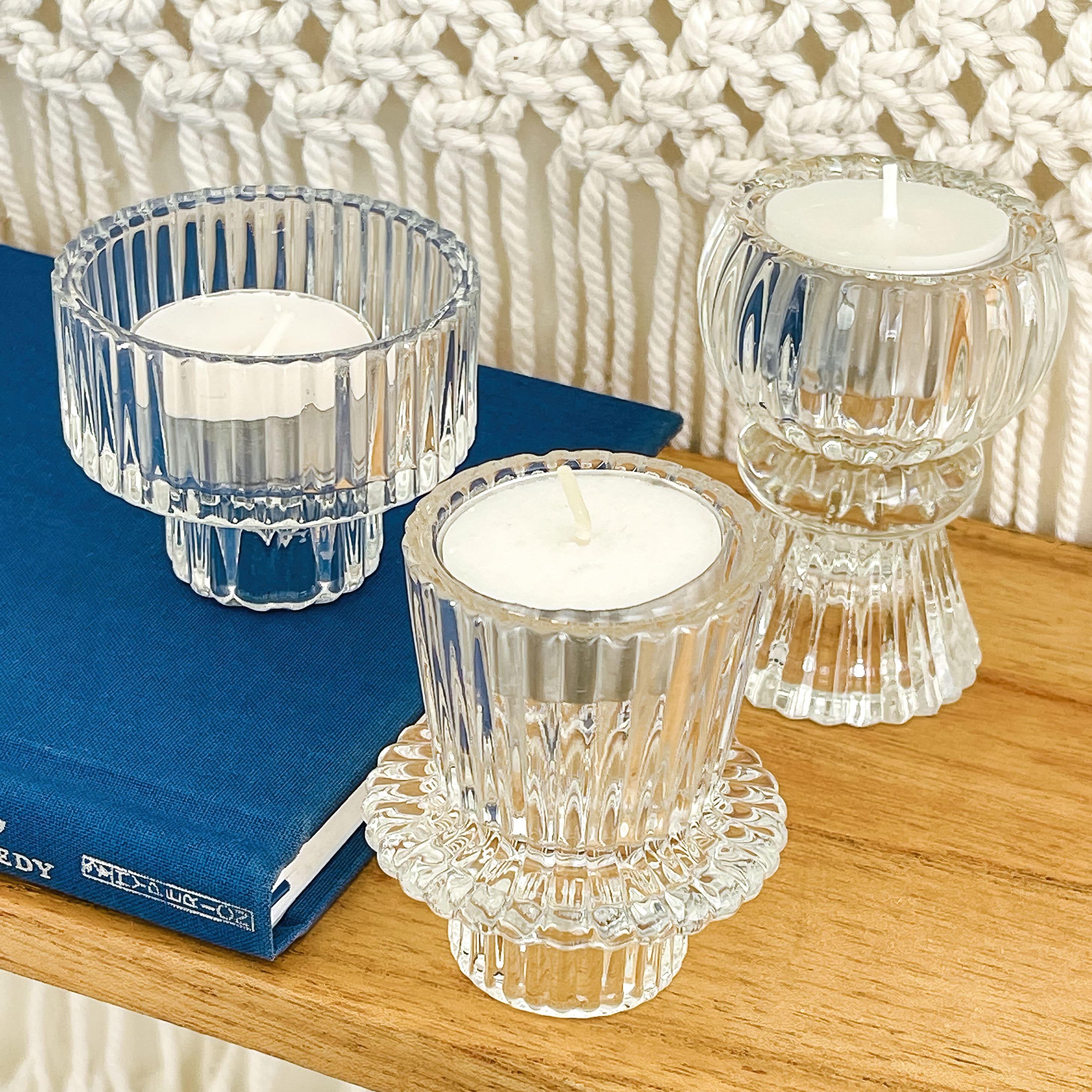 Kate Aspen&#xAE; Assorted Vintage Ribbed Clear Glass Candlestick Candle Holder Set