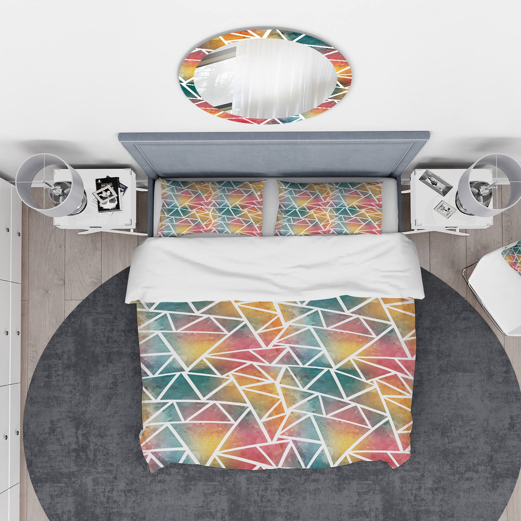 Designart 'Colored Triangle Pattern with Grunge Effect' Modern Bedding Set - Duvet Cover & Shams