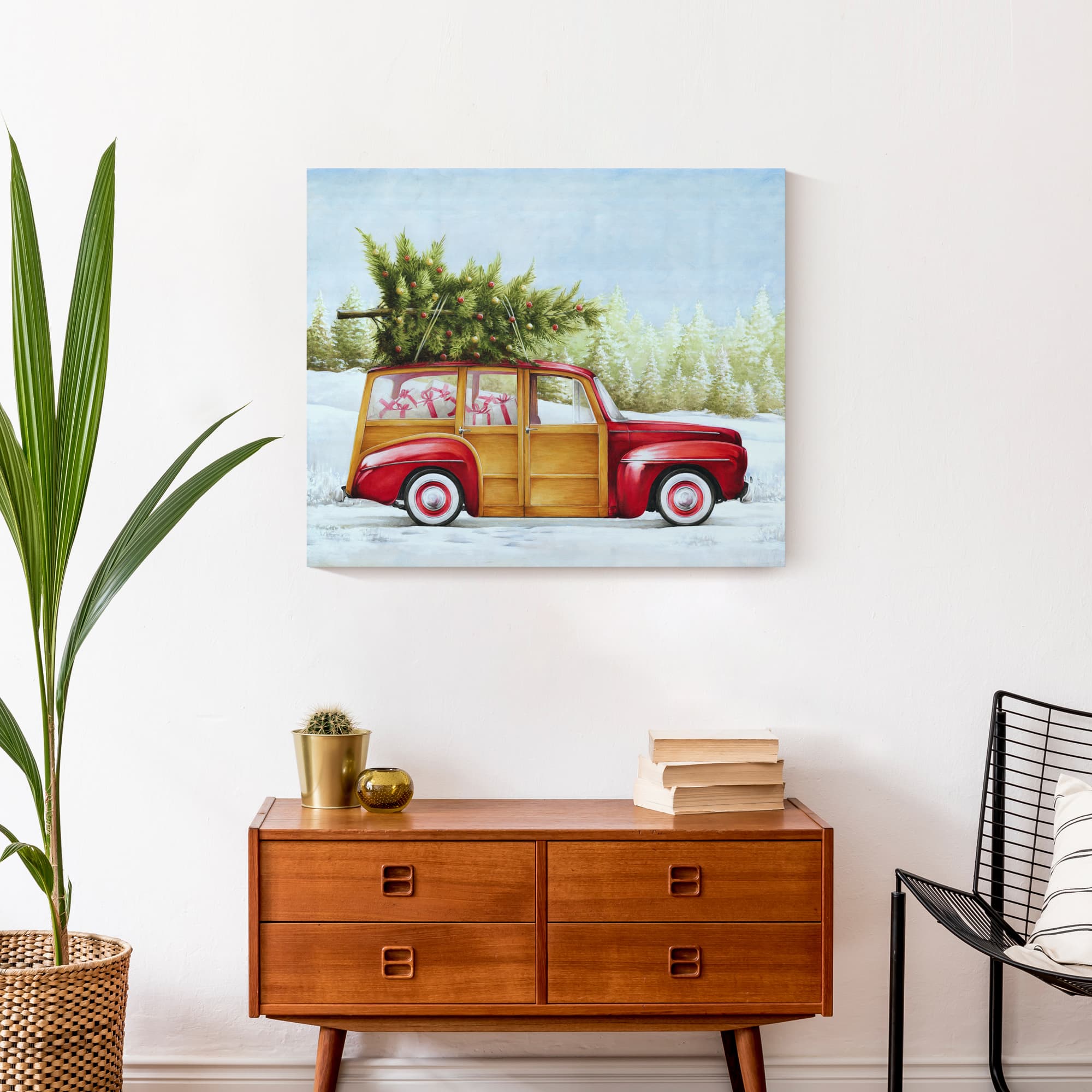 Red Truck Christmas Tree Canvas Wall Art