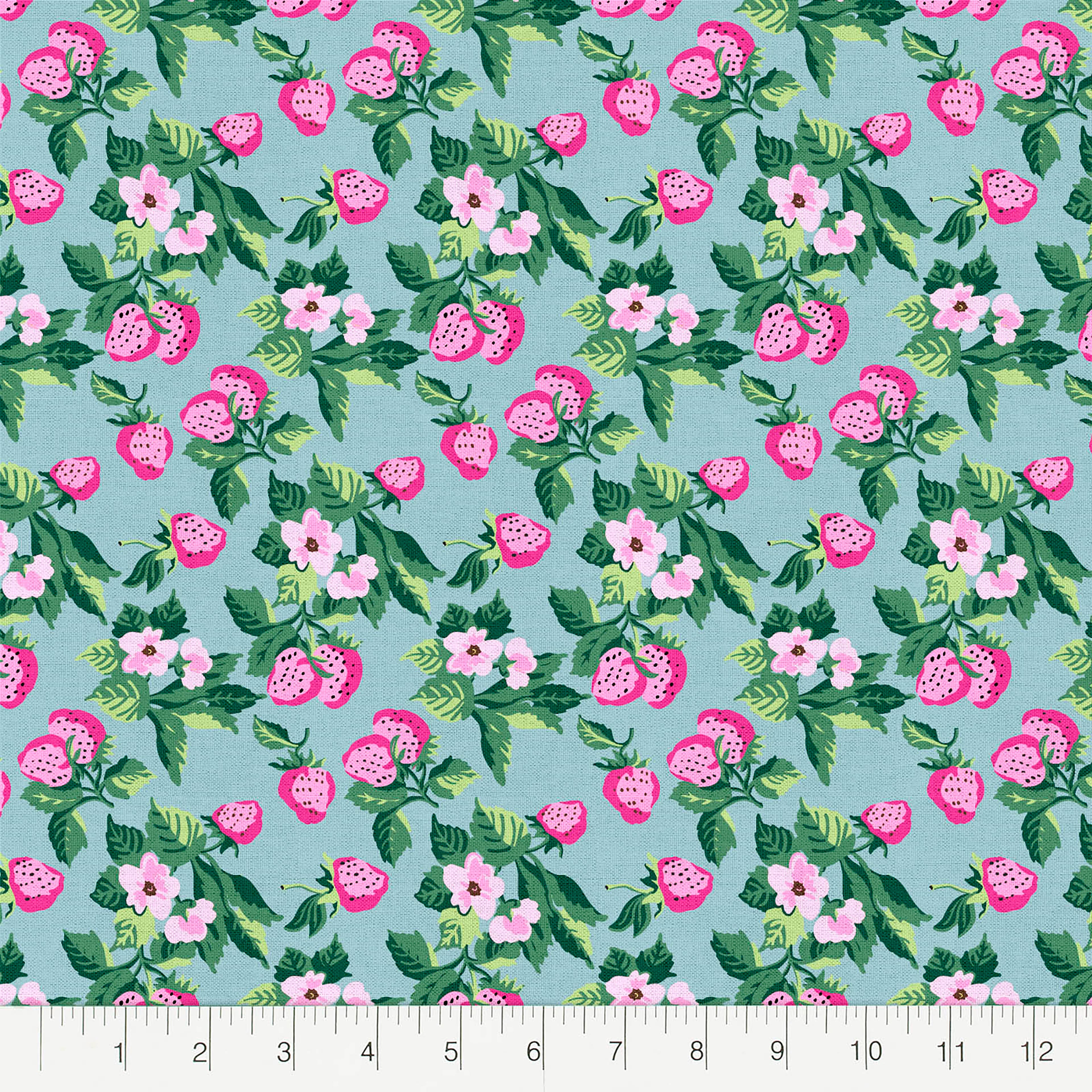 Madcap Cottage Prints Charming Strawberry Blue Cotton Fabric