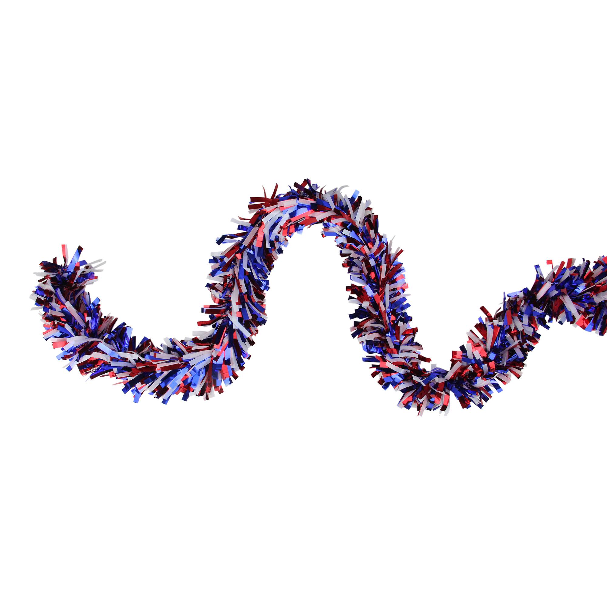 12ft. Red, White &#x26; Blue Wide Cut Patriotic Tinsel Garland