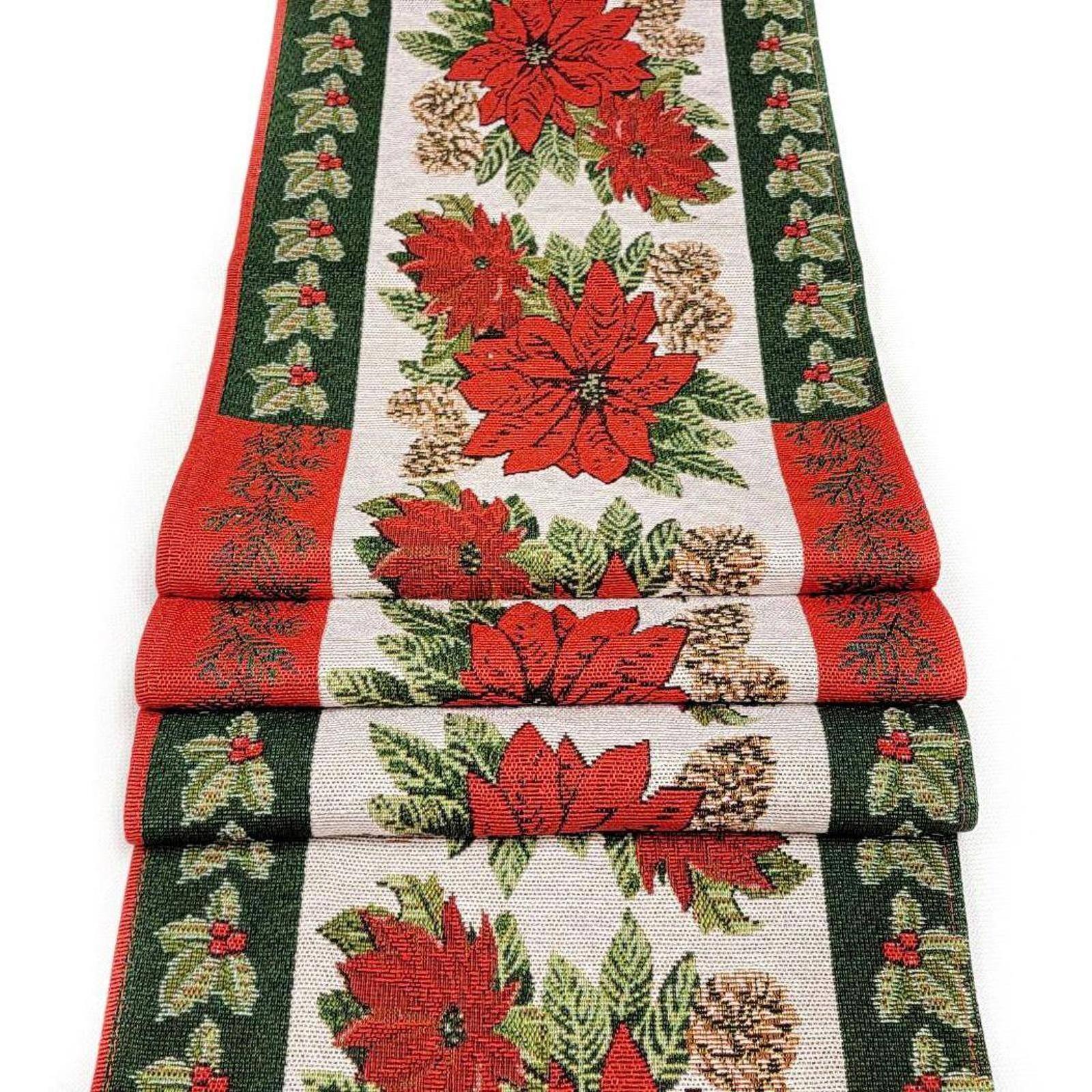 Wizardi 13.75&#x22; x 67&#x22; Poinsettia Christmas Table Runner