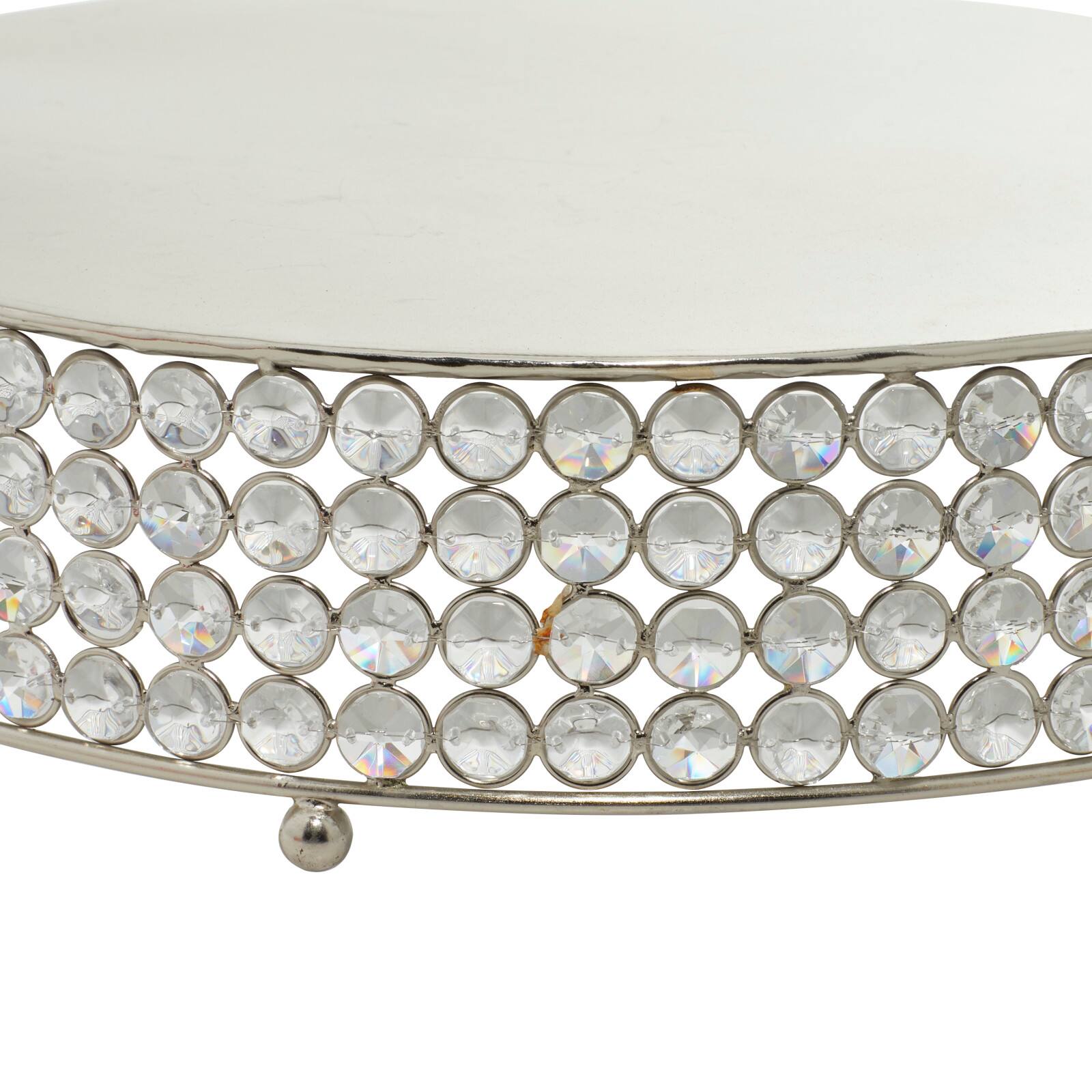 Glam Round Silver Metal and Glass Bead Cake Stand, Set of 3, 3&#x22;