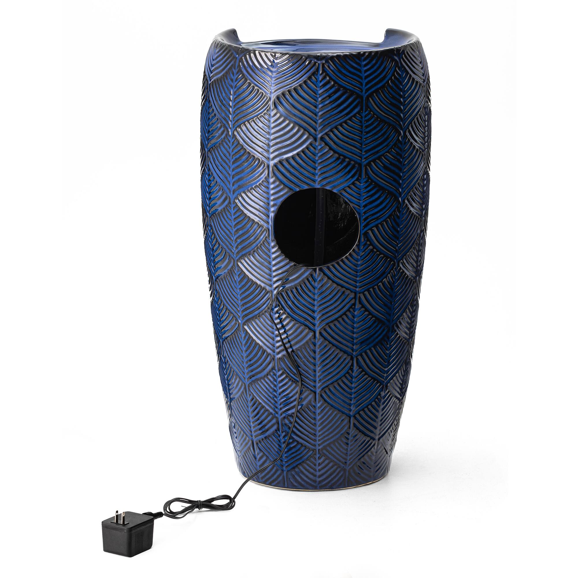 Glitzhome&#xAE; 29.25&#x22; LED Cobalt Blue Scale-Like Ceramic Pot Outdoor Floor Fountain