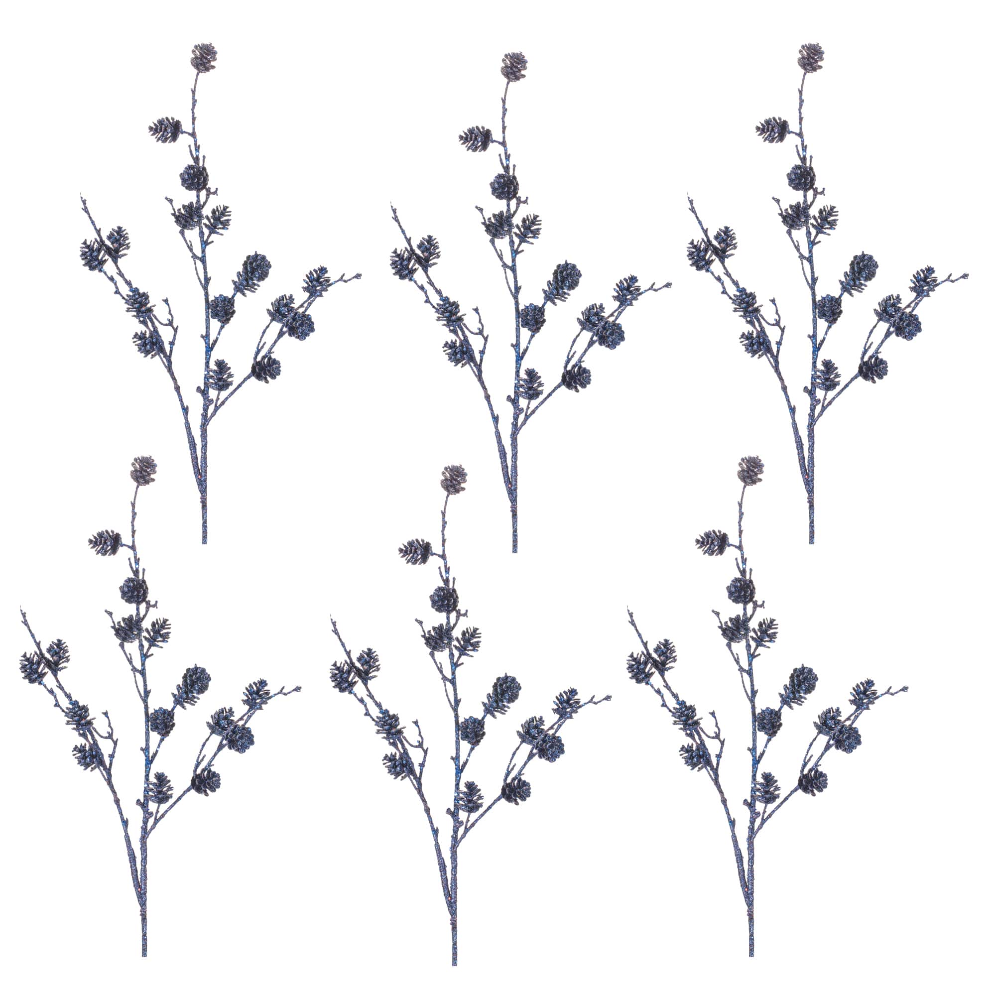39" Glittered Blue Pinecone Twig Sprays, 6ct.
