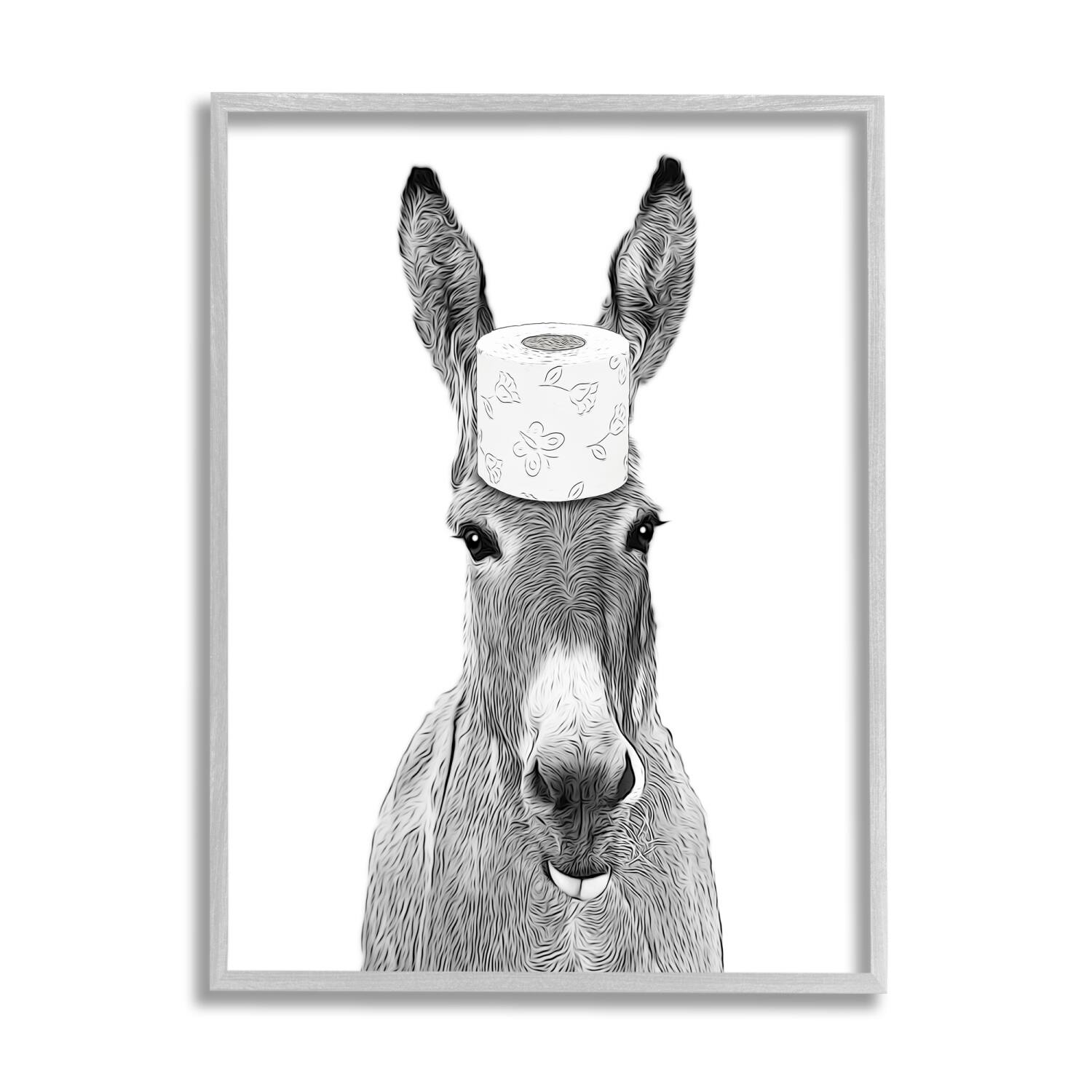 Stupell Industries Donkey Toilet Paper Funny Bathroom Framed Giclee Art