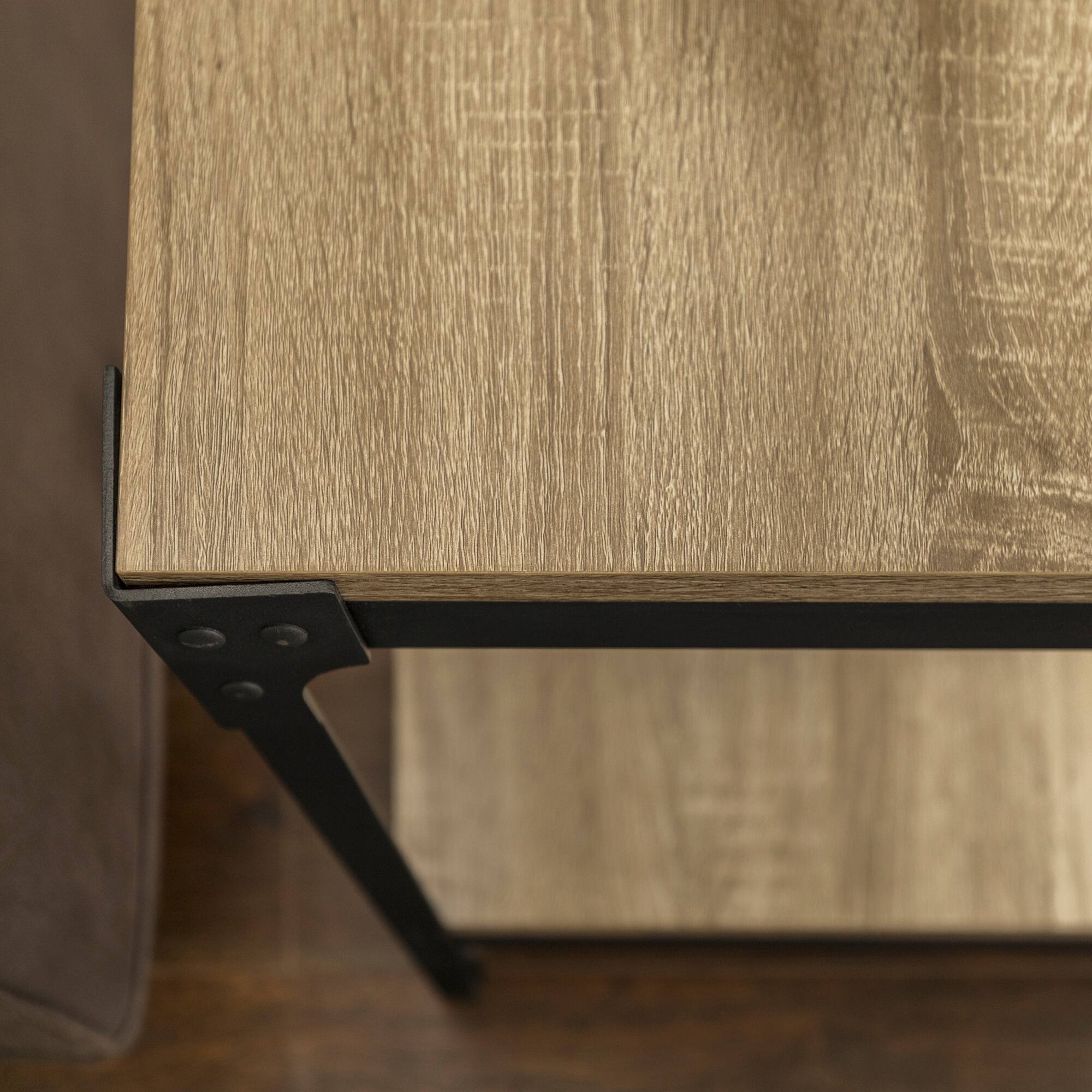 Walker Edison Driftwood Angle Iron Rustic Wood Side Table Set