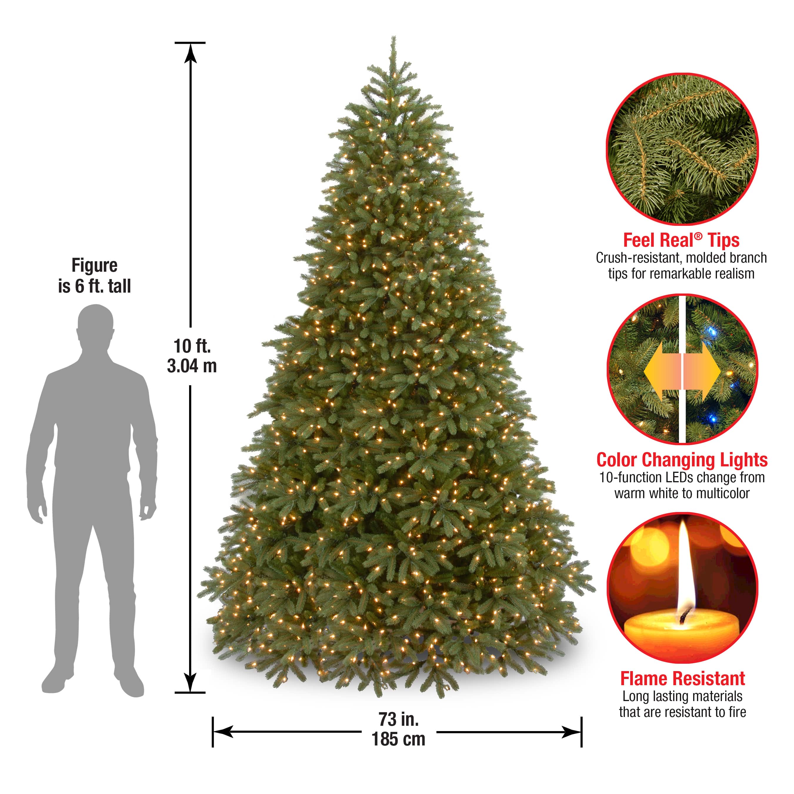 10ft. Pre-Lit Feel Real&#xAE; Jersey Fraser Fir Artificial Christmas Tree, Dual Color&#xAE; LED Lights